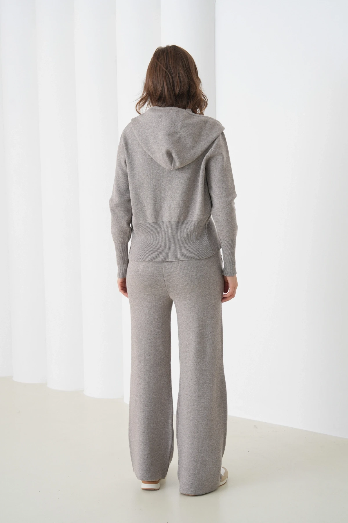 Kadın Kapşonlu Fermuar Kapam Hırka Pantolon İkili Triko Takım