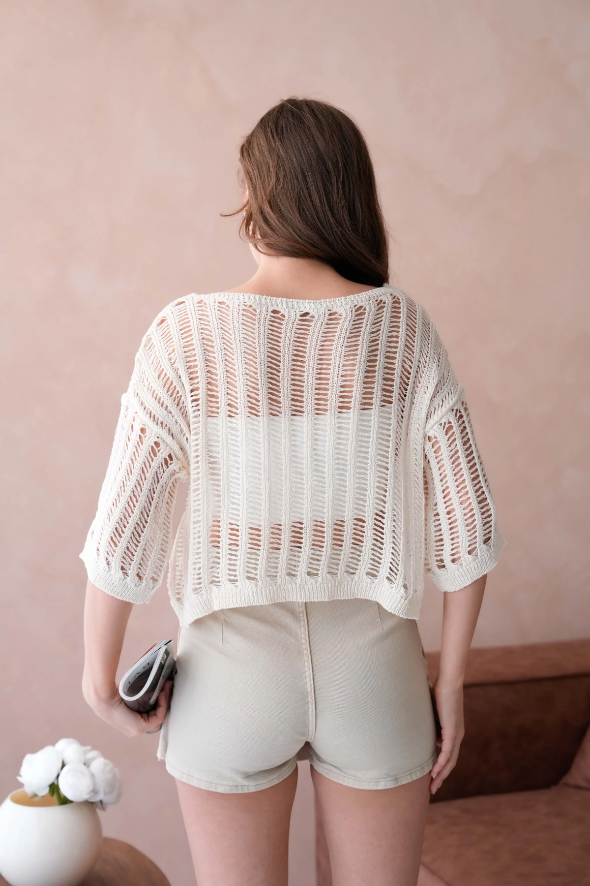 Kadın Kayık Yaka Örgü Detay Ajurlu Triko Kazak 8277Sw