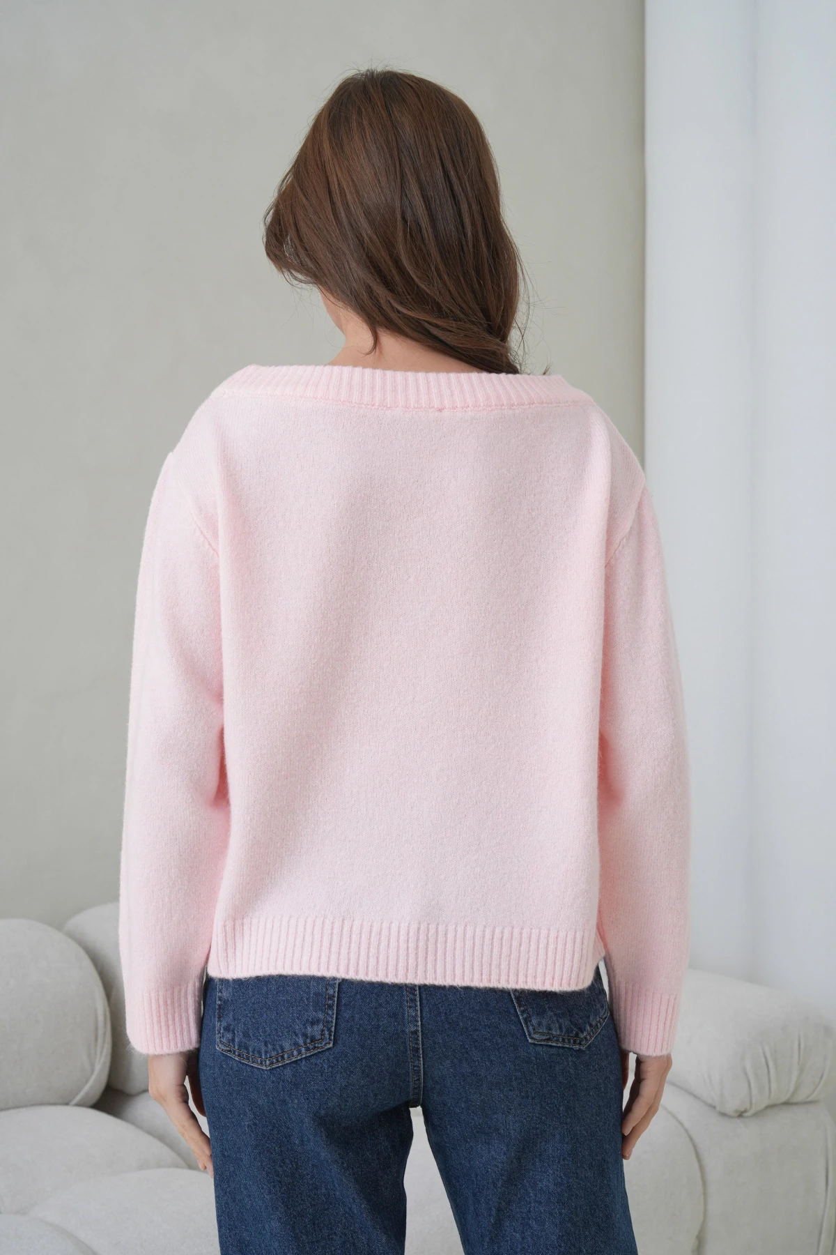 Kadın Kayık Yaka Yumuşak Dokulu Triko Kazak 8703Sw