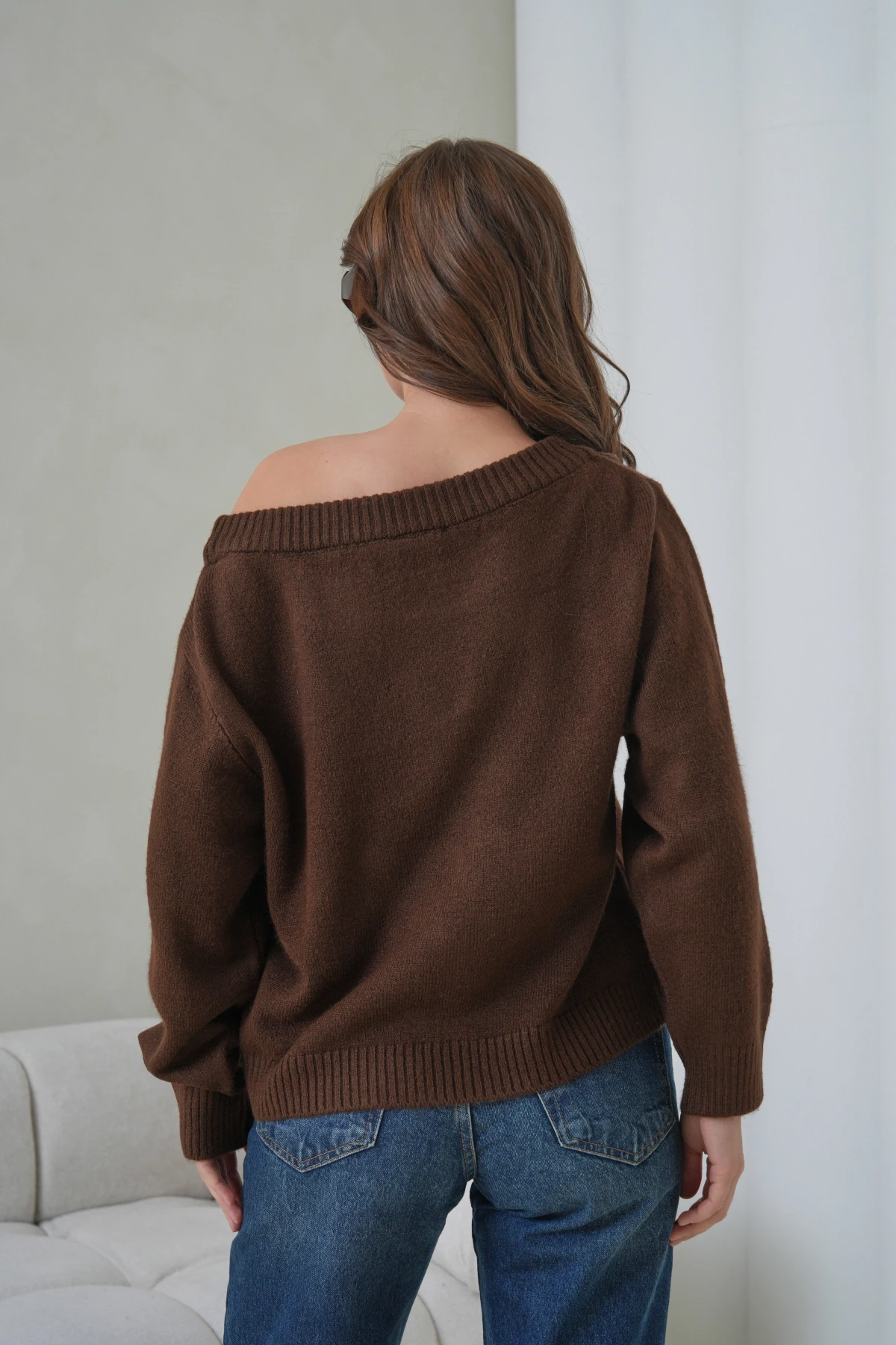 Kadın Kayık Yaka Yumuşak Dokulu Triko Kazak 8703Sw