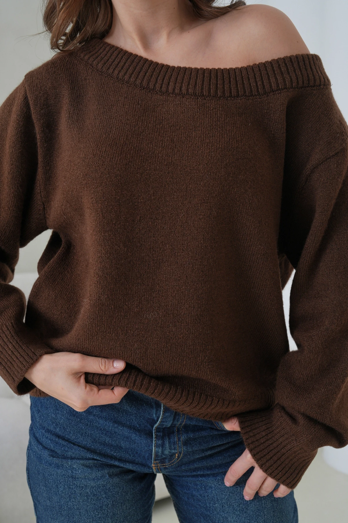 Kadın Kayık Yaka Yumuşak Dokulu Triko Kazak 8703Sw