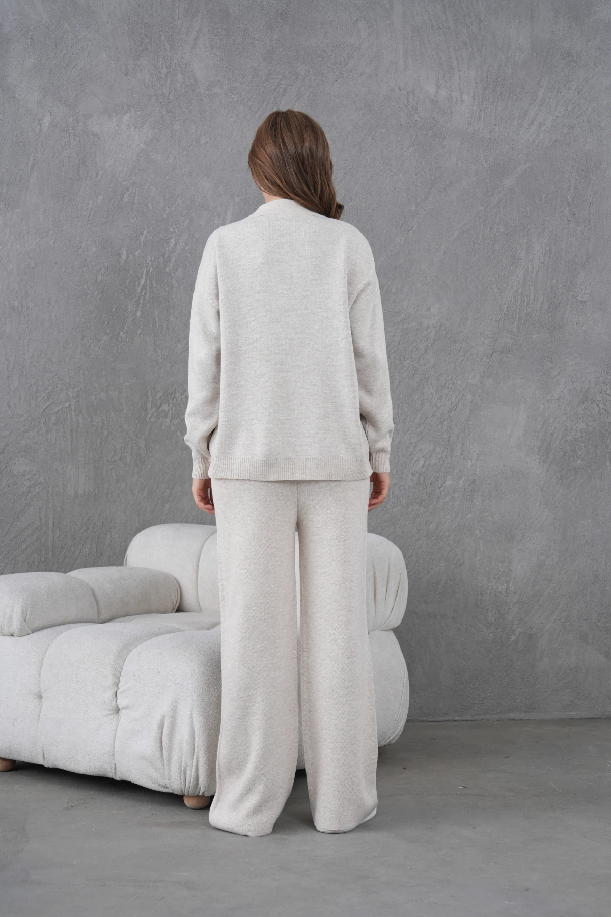 Kadın Polo Yak Abaklava Desen Kazak Pantolon İkili Takım