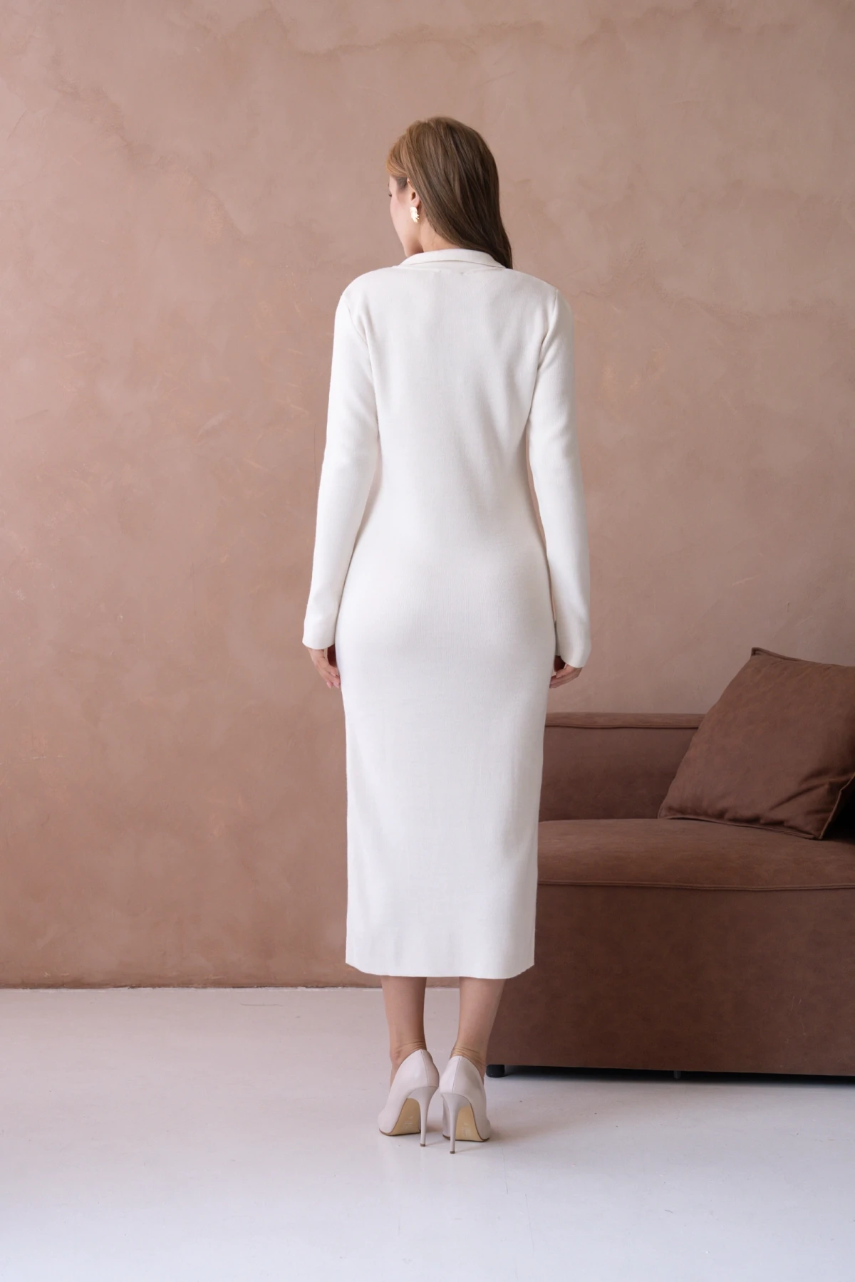 Kadın Polo Yaka Yamuşak Dokulu Maksi Boy Triko Elbise