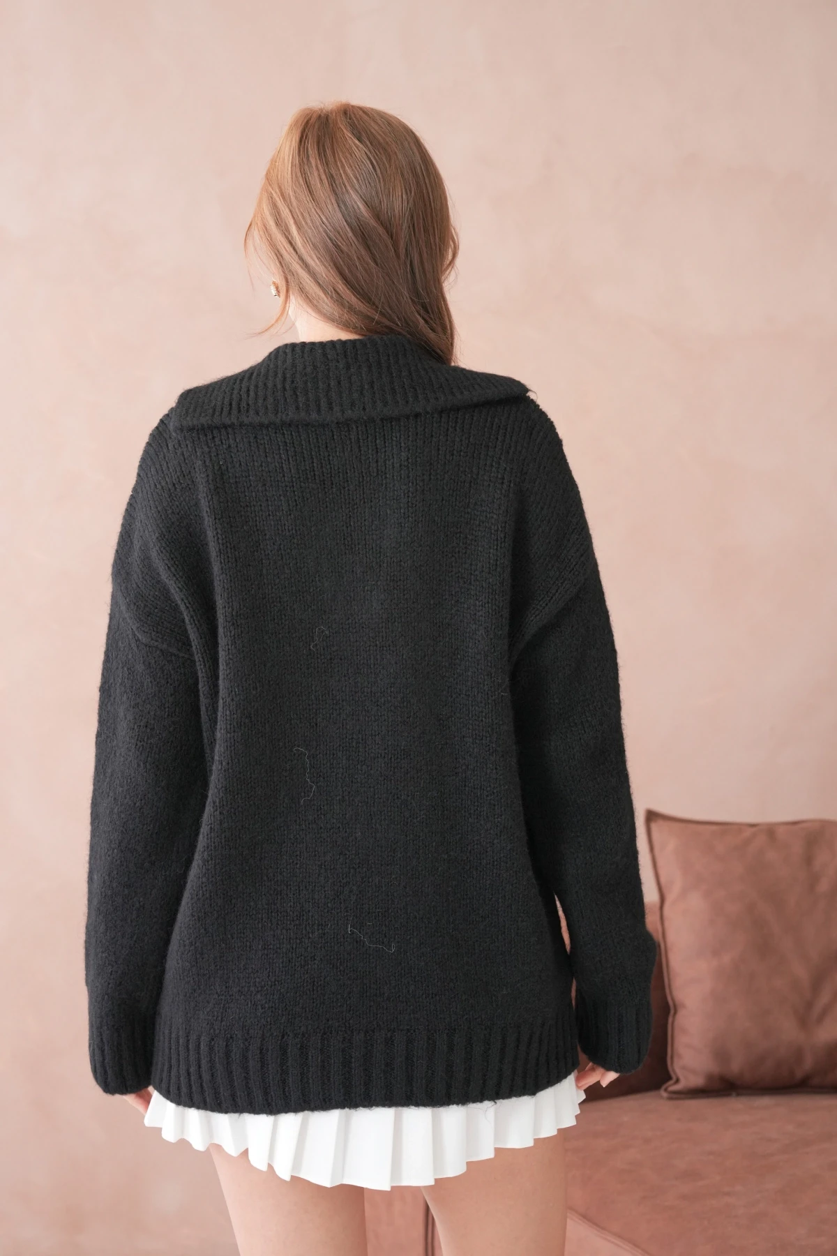 Kadın Polo Yaka Yumuşak Dokulu Oversize Triko Kazak