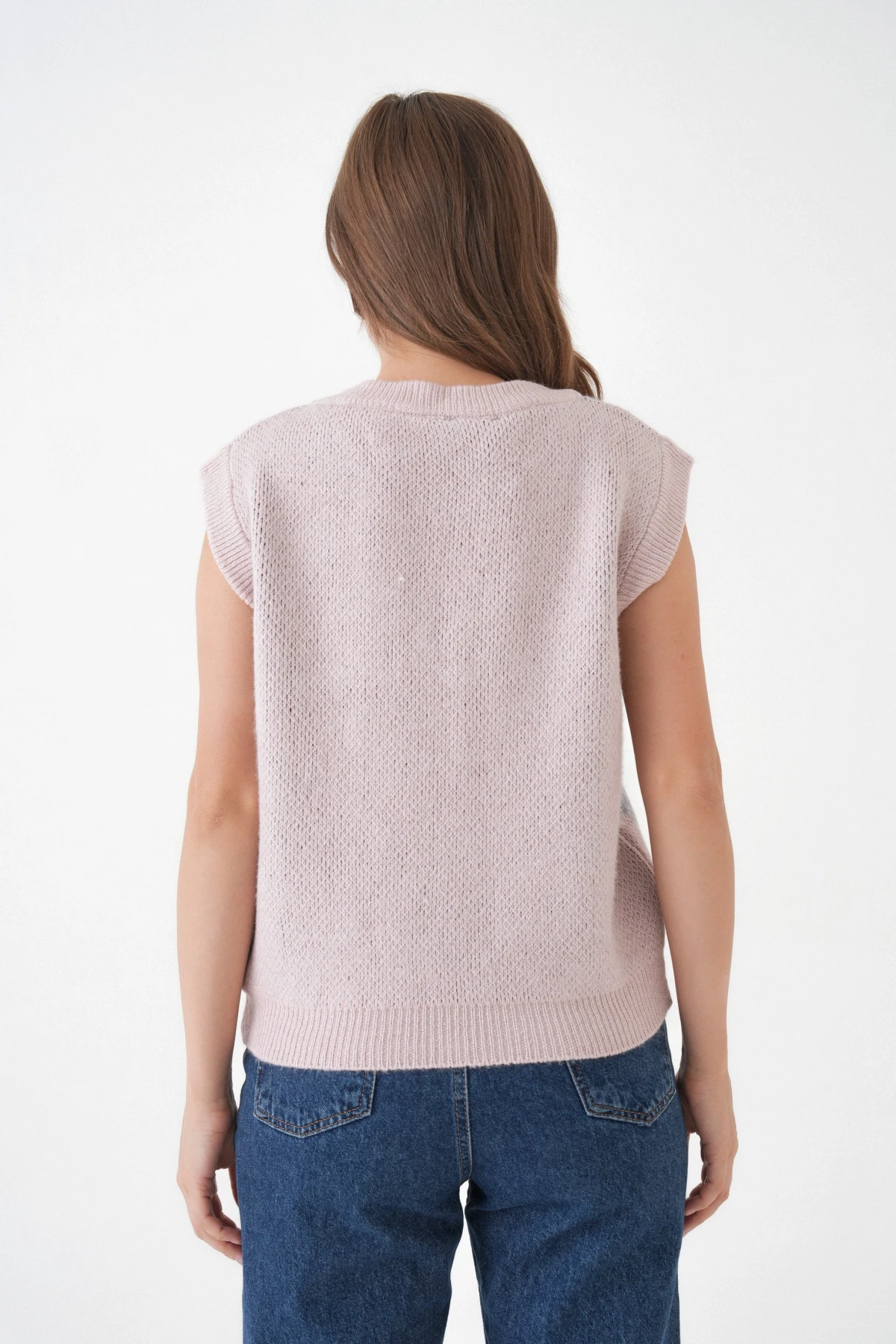 Kadın V Yaka Desenli Yumuşak Dokulu Triko Sweater