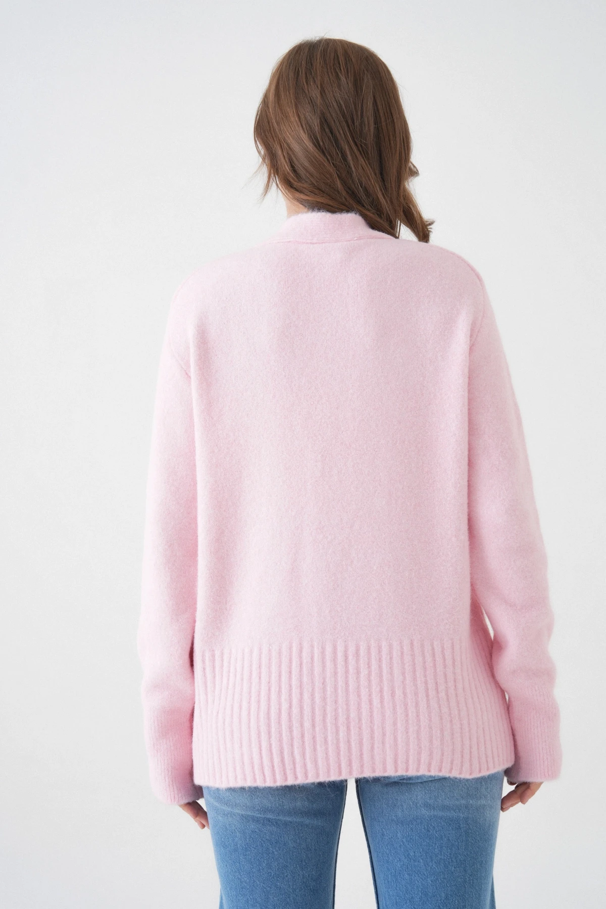 Kadın V Yaka Düğme Kapama Yün Karışımlı Şardonlu Oversize Triko Hırka 8641Sw