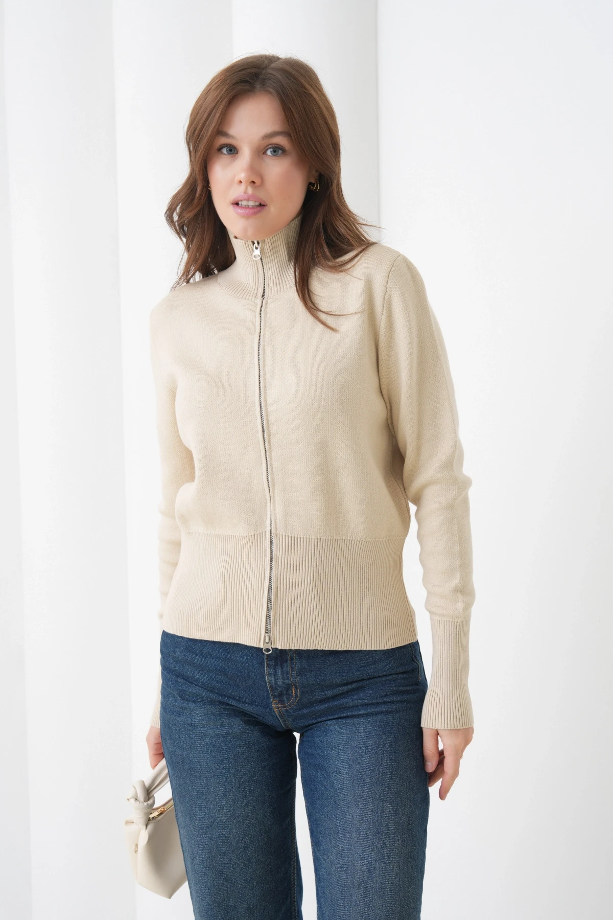 Kadın Yarım Balıkçı Fermuar Kapama Premium İplik  Yumuşak Dokulu Triko Kazak