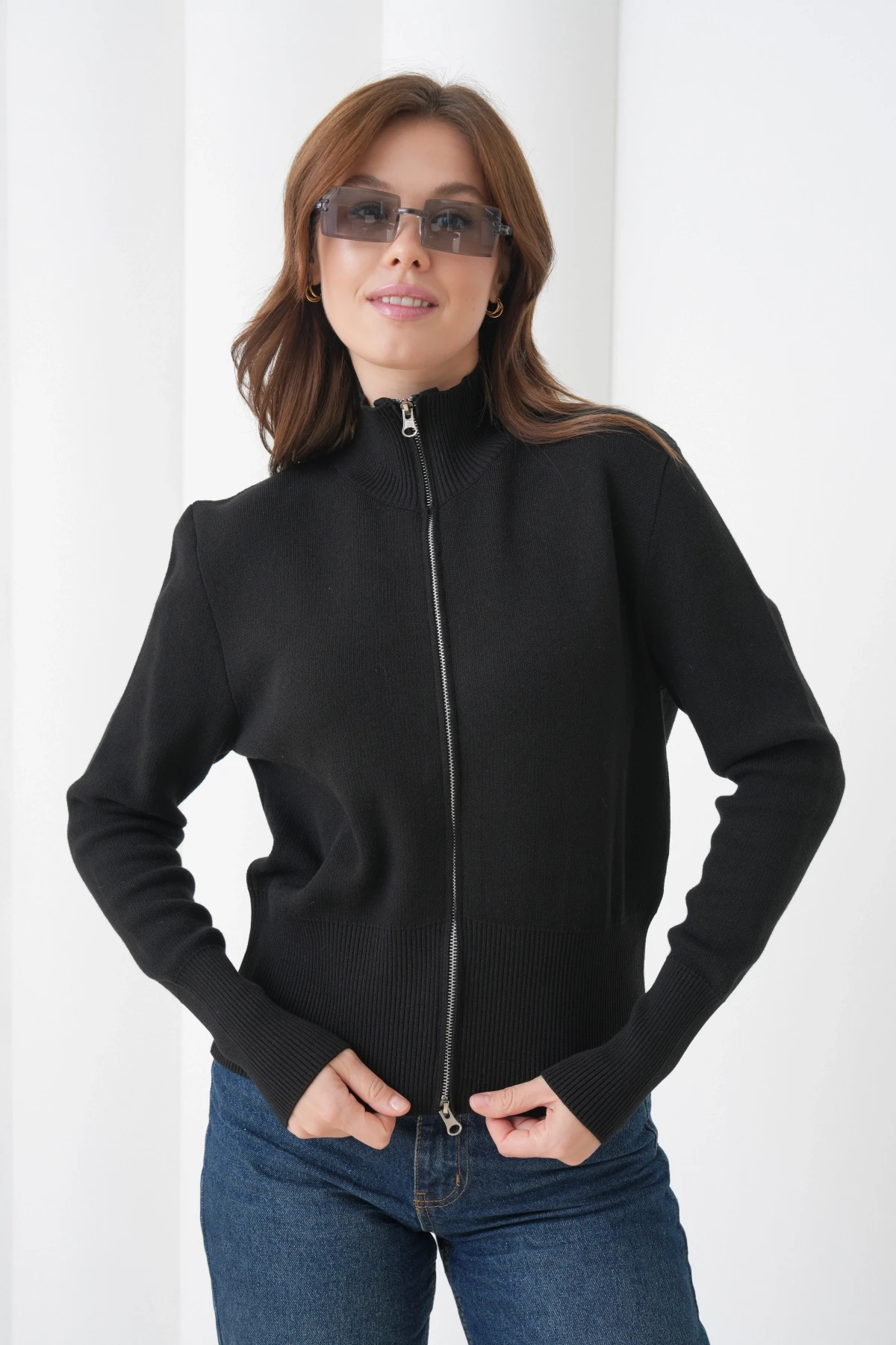 Kadın Yarım Balıkçı Fermuar Kapama Premium İplik  Yumuşak Dokulu Triko Kazak