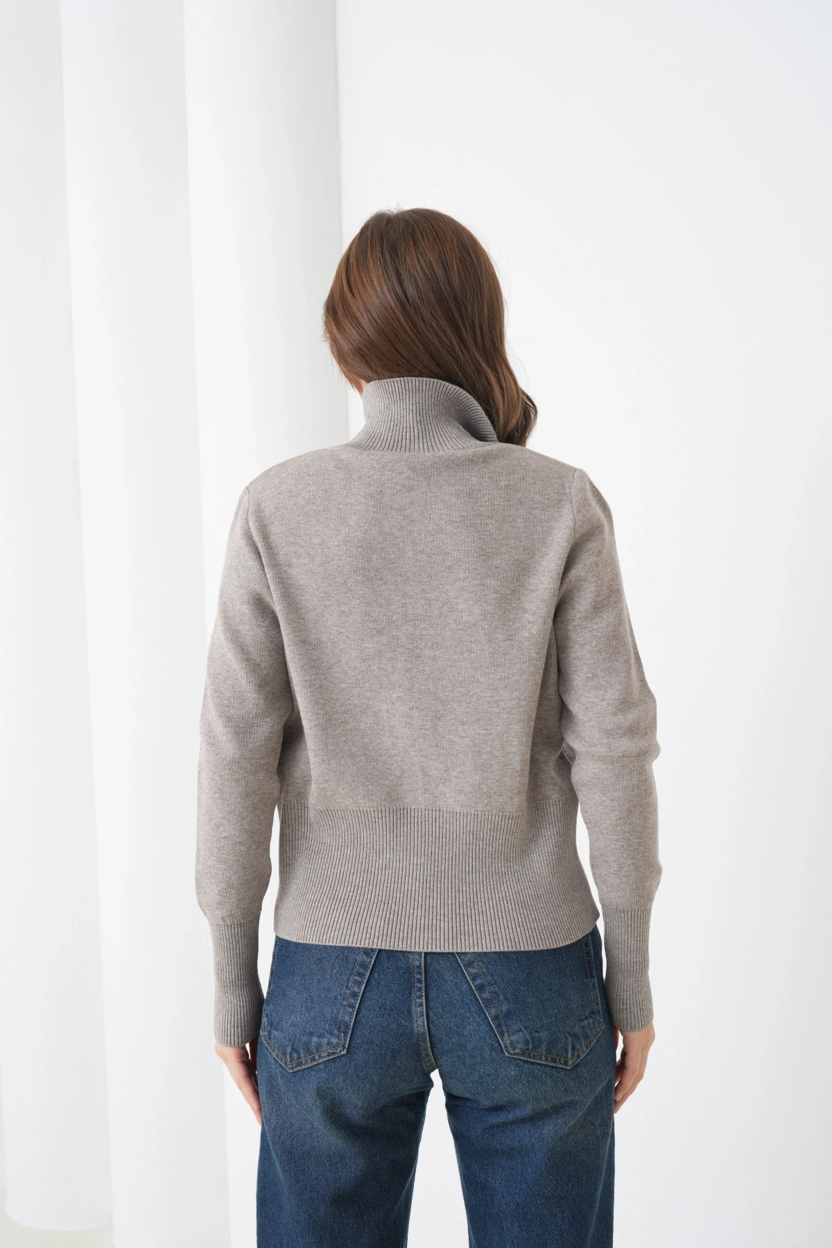 Kadın Yarım Balıkçı Fermuar Kapama Premium İplik  Yumuşak Dokulu Triko Kazak