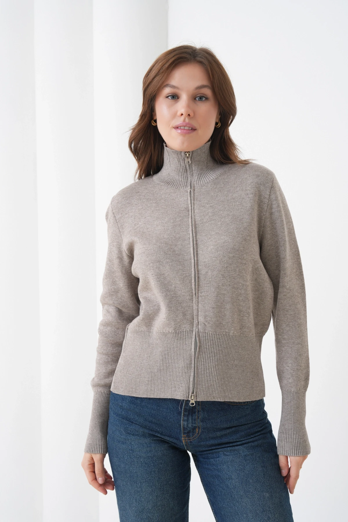 Kadın Yarım Balıkçı Fermuar Kapama Premium İplik  Yumuşak Dokulu Triko Kazak