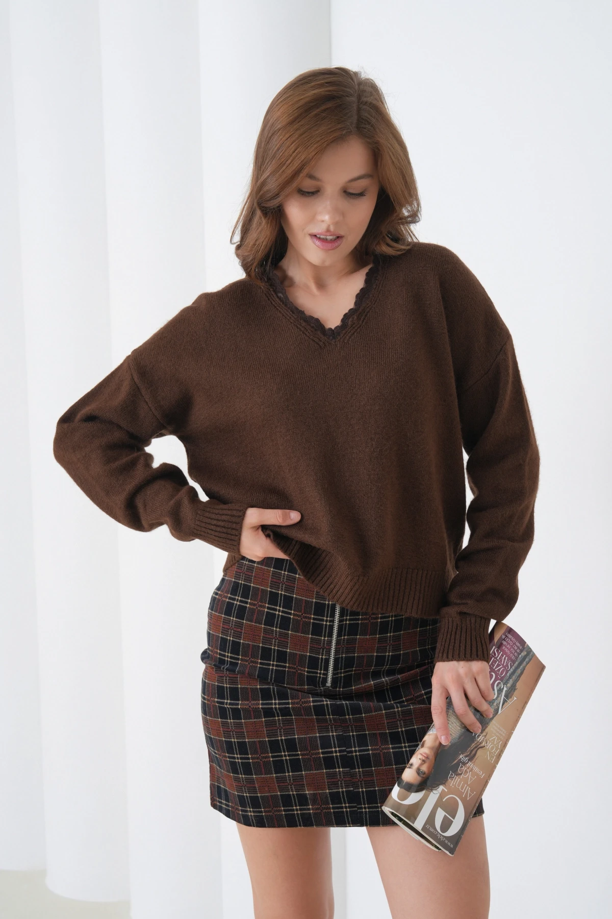 Kadınv Yak Adantel Detay Yumuşak Dokulu Triko Kazak