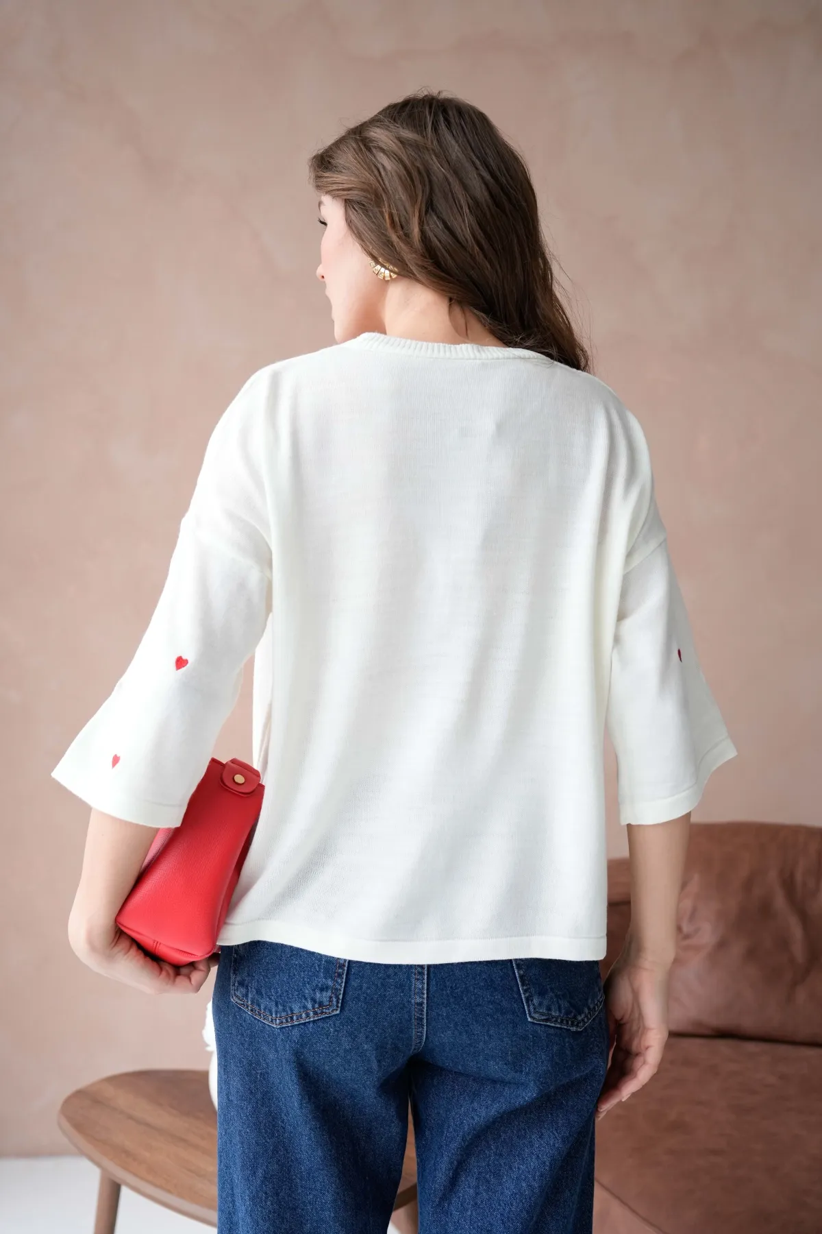 Kadın Bisiklet Yaka Nakış Detaylı Oversize Triko Kazak 10140