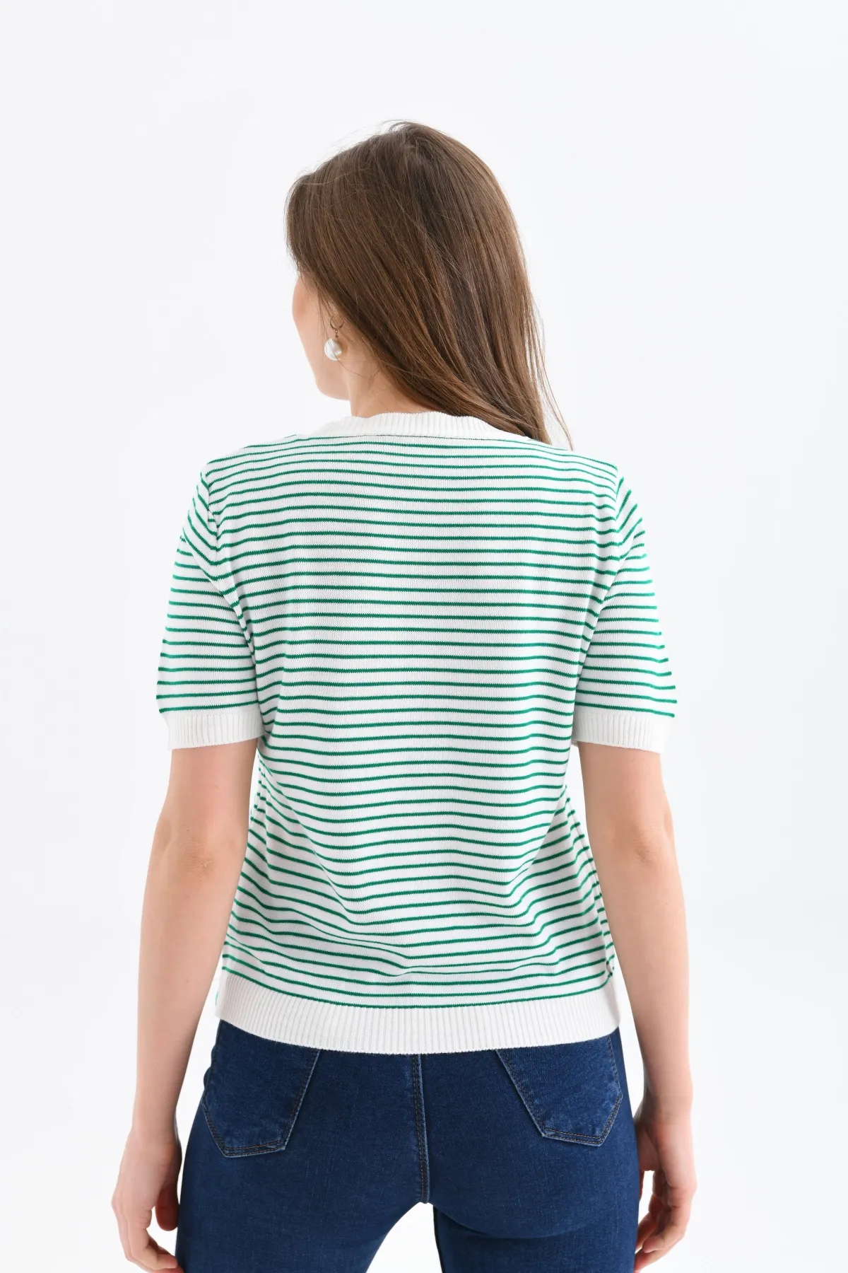 Kadın Bisiklet Yaka Çizgi Desenli triko Kazak 10150