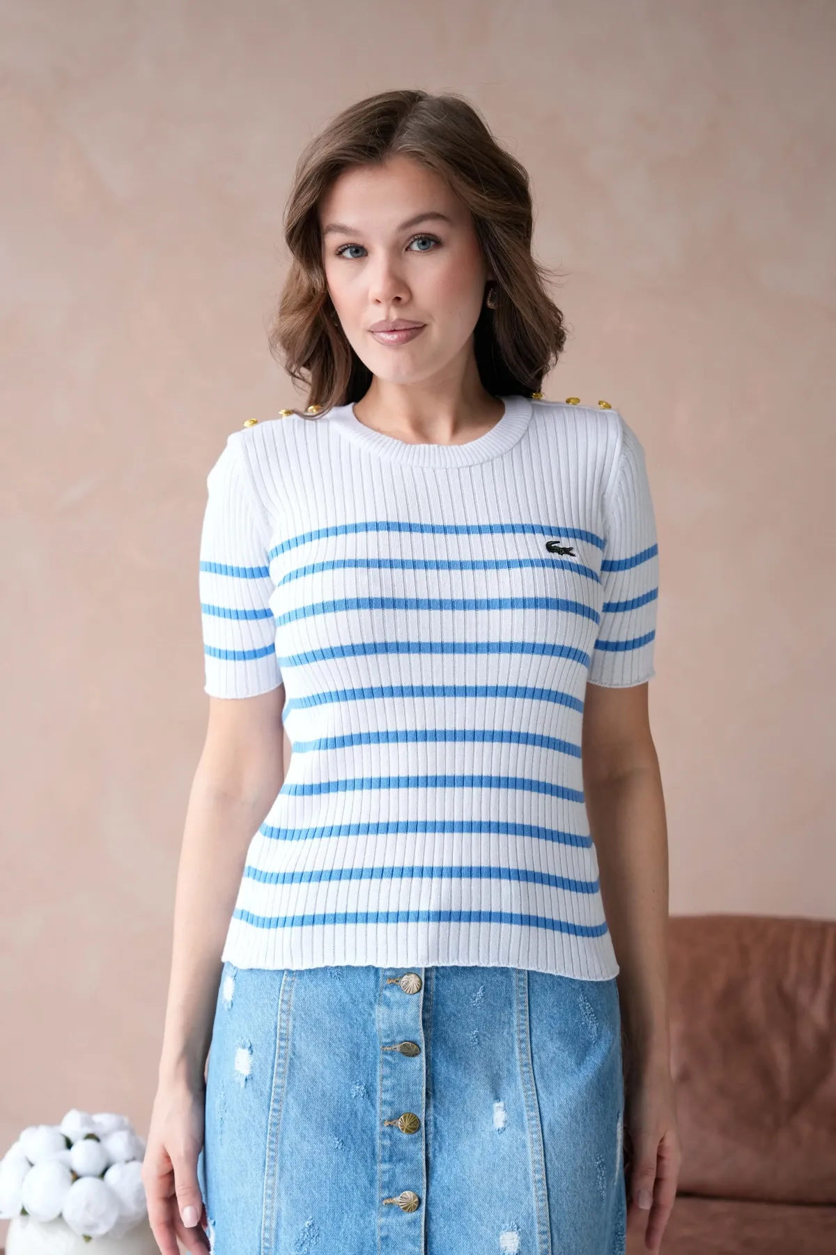 Kadın Bisiklet Yaka Omuzları Düğme Detaylı Sim Fit Triko Kazak 12034.Ctn