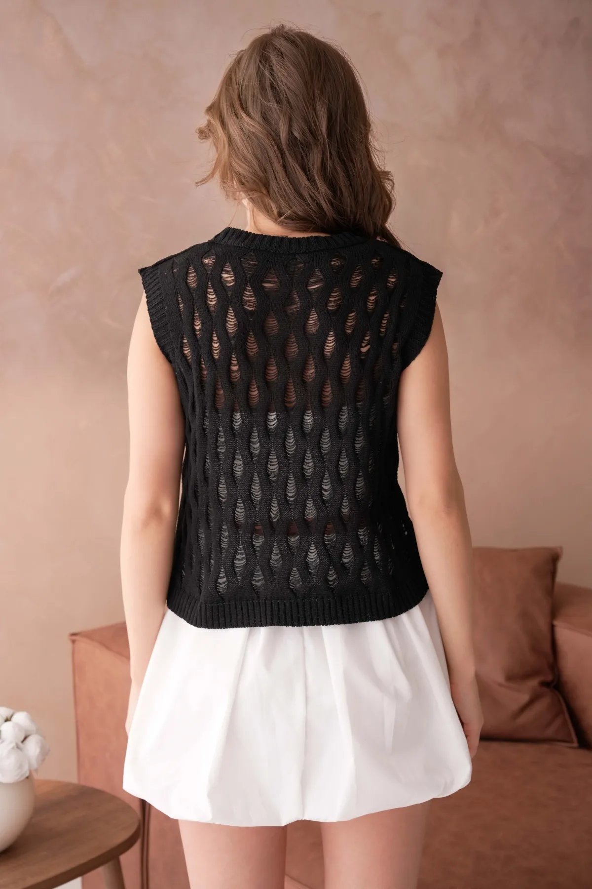 Kadın Bisiklet Yaka Ajurlu Triko Bluz 8257Sw