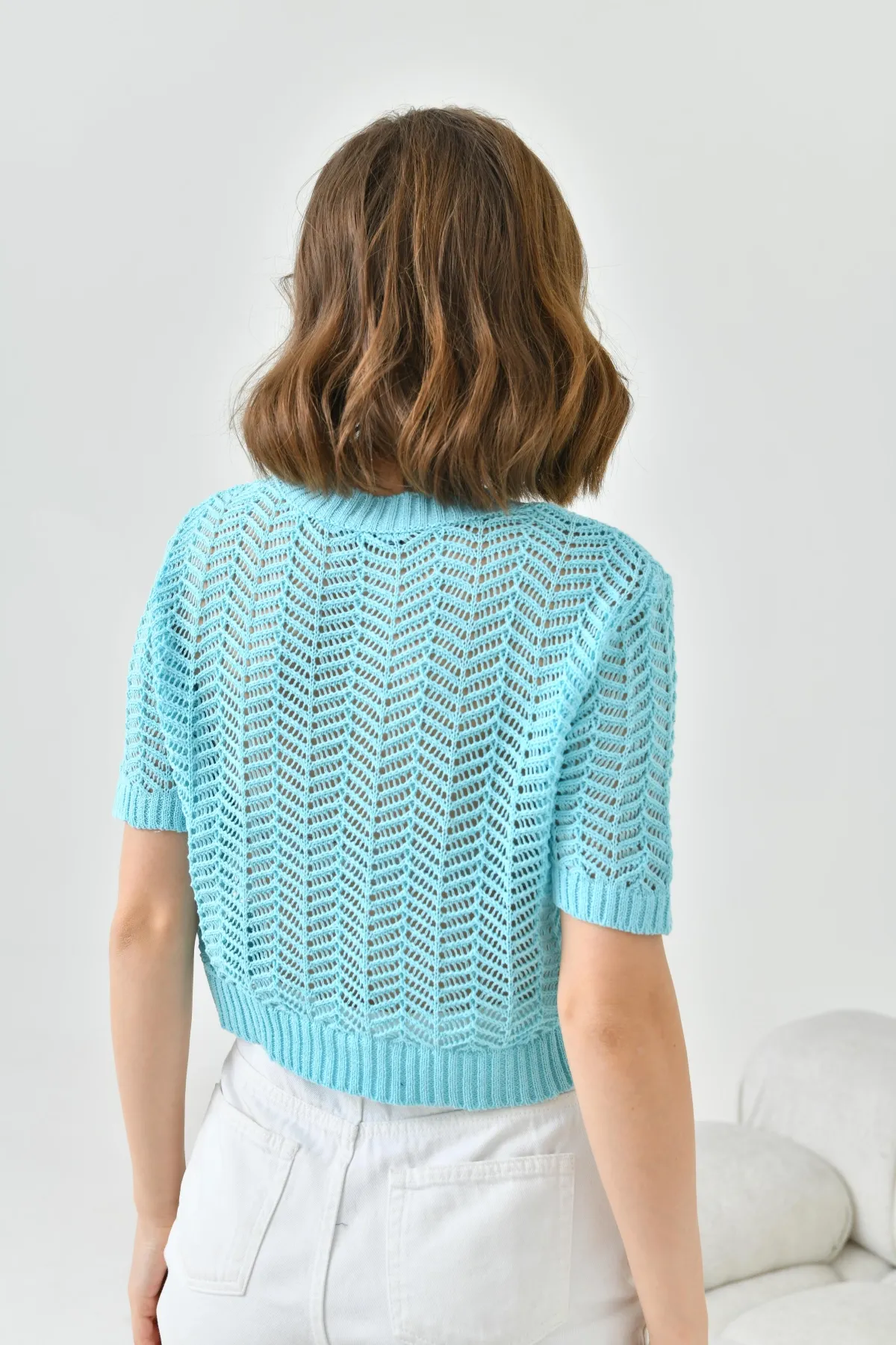 Kadın Bsiklet Yaka Ajurlu Triko Bluz 8262Sw