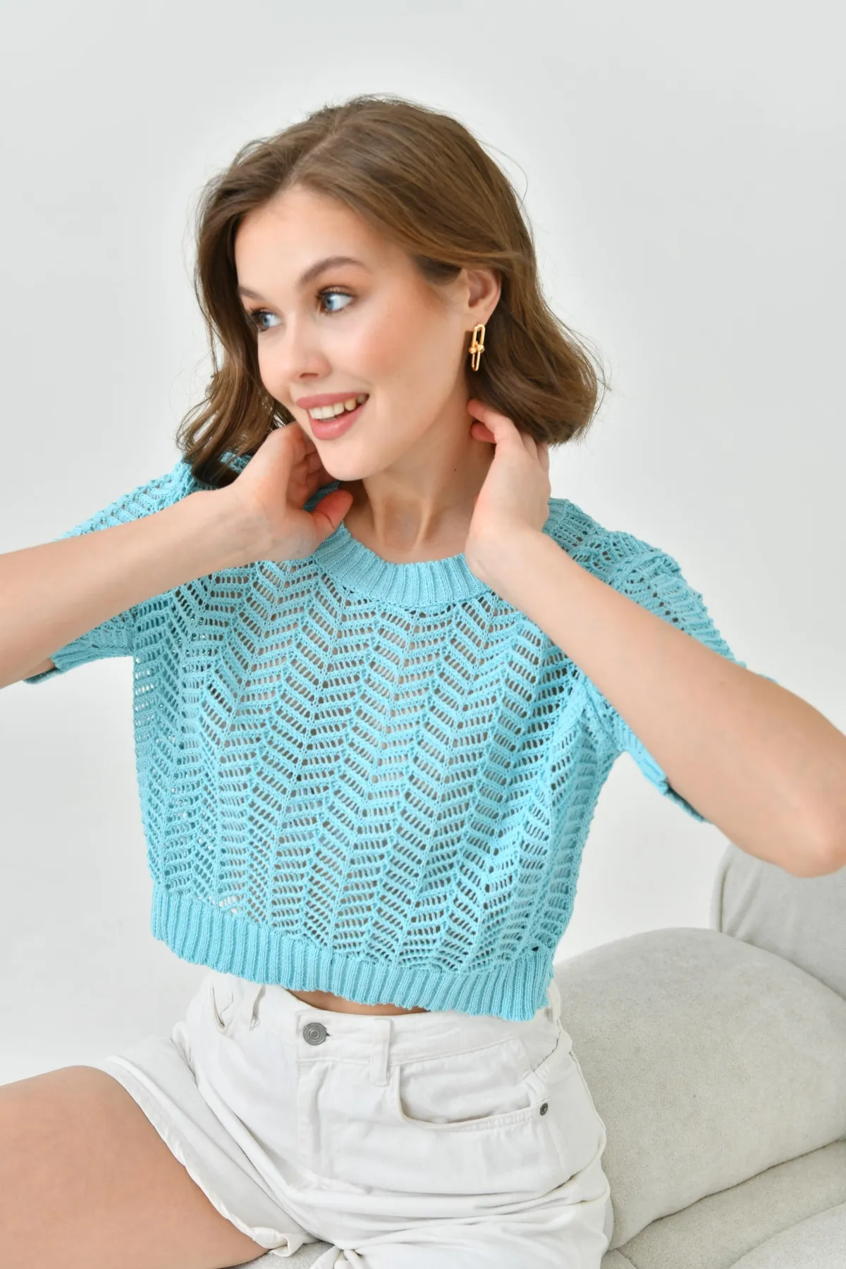 Kadın Bsiklet Yaka Ajurlu Triko Bluz 8262Sw