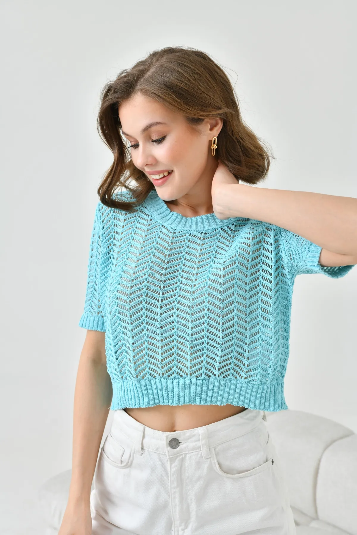 Kadın Bsiklet Yaka Ajurlu Triko Bluz 8262Sw