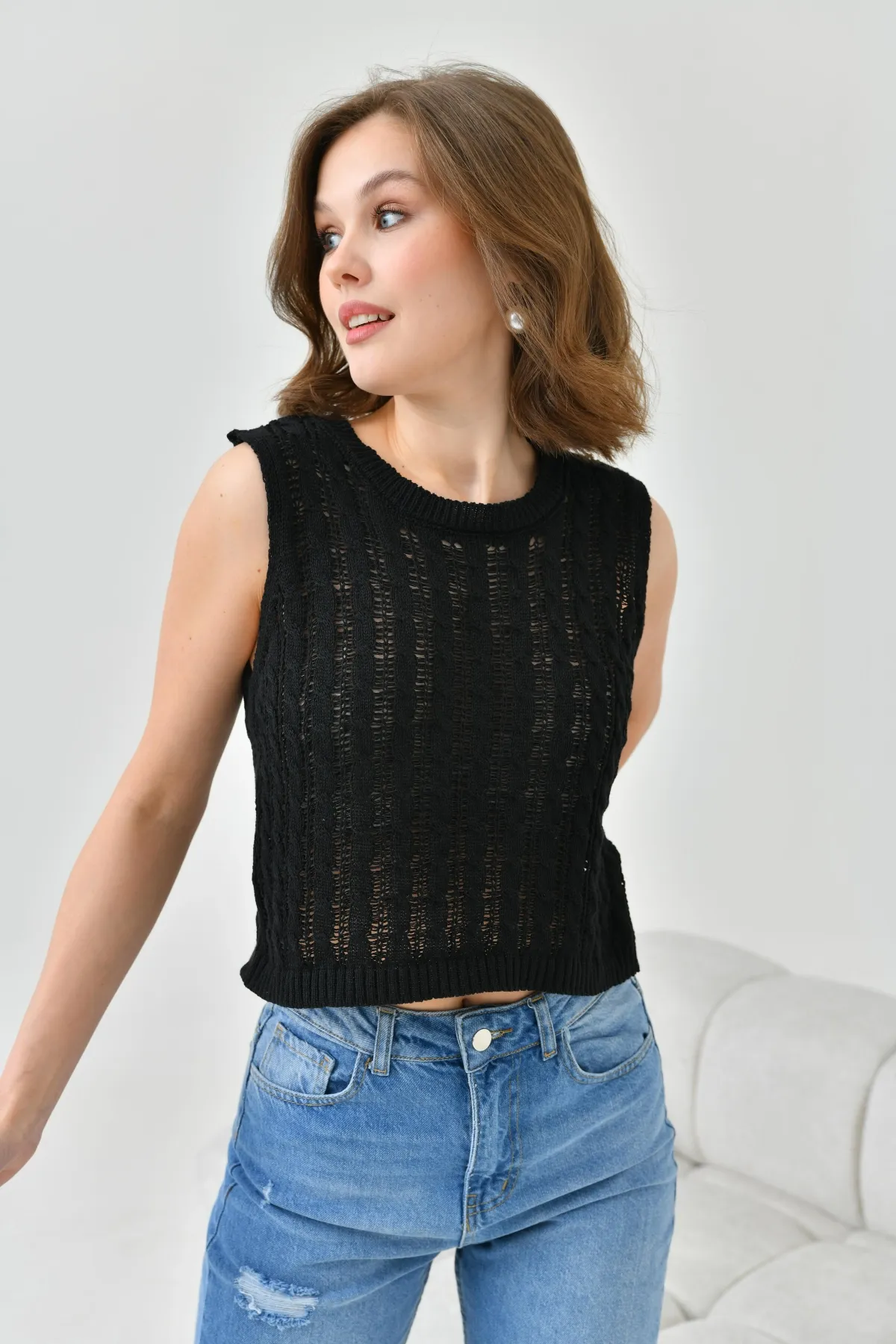 Kadın Bisiklet Yaka Crop Mevsimlik Triko Bluz 8280Sw