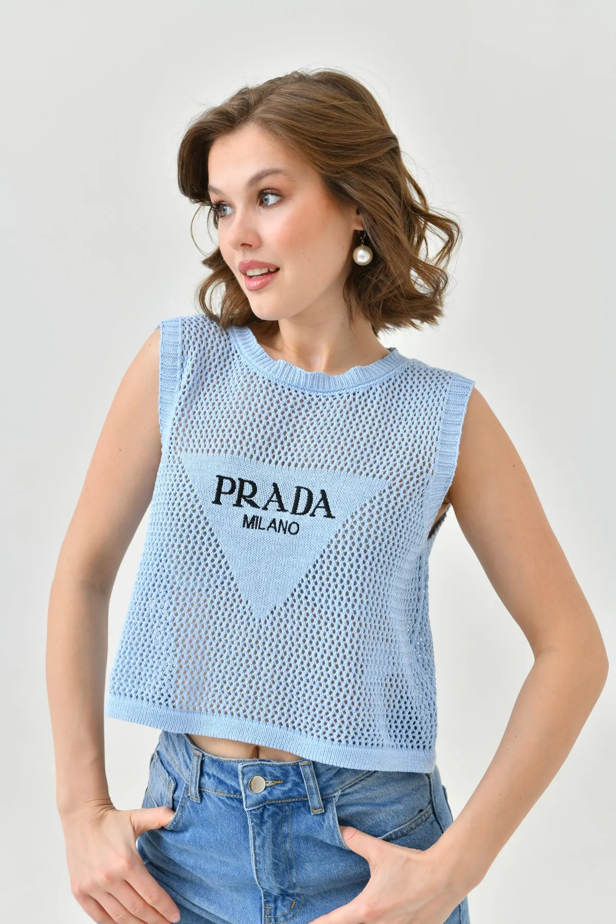 Kadın Bisiklet Yaka Crop Mevsimlik Triko Bluz 8286Sw