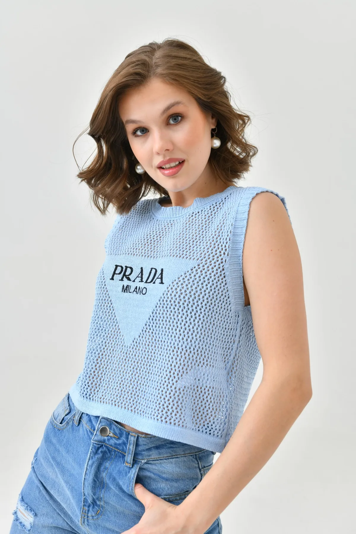 Kadın Bisiklet Yaka Crop Mevsimlik Triko Bluz 8286Sw