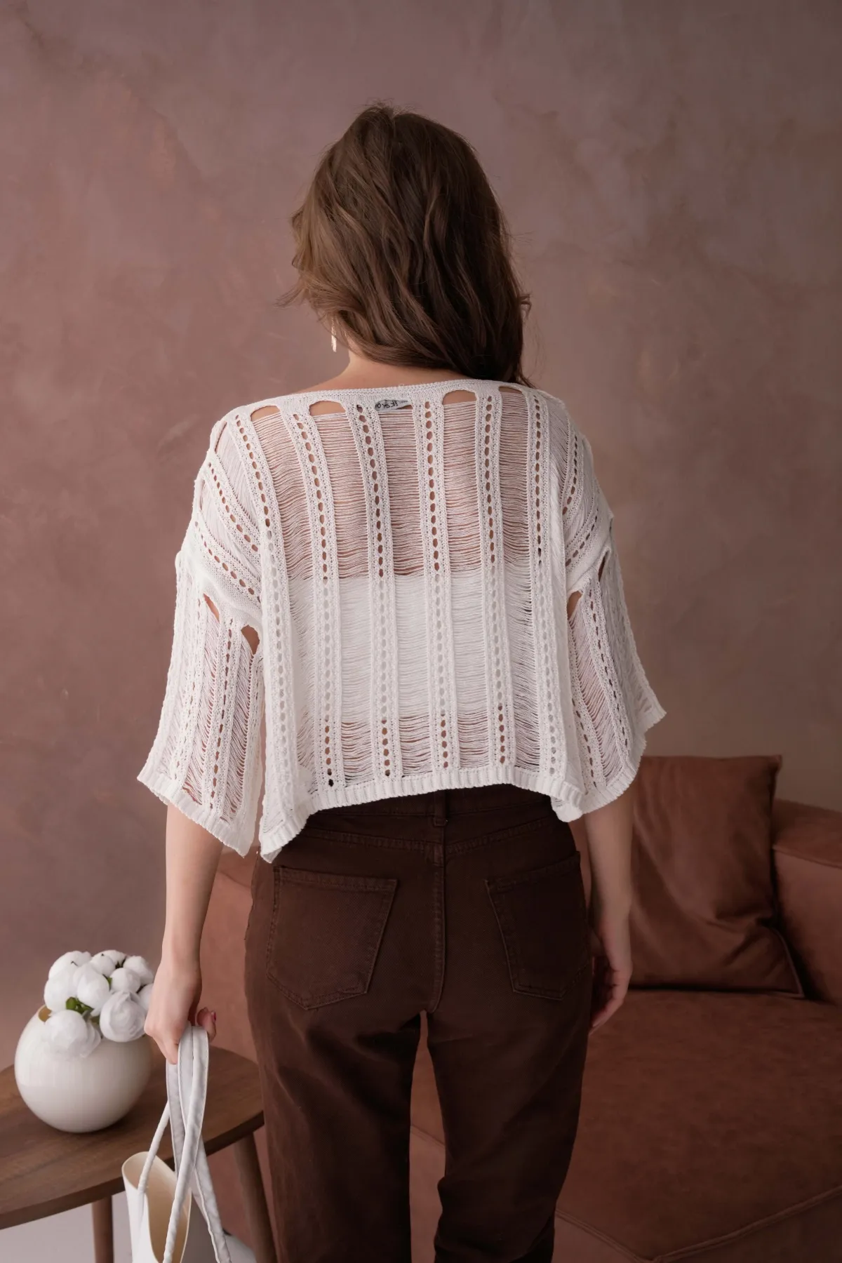 Kadın Geniş yaka Ajurlu Triko Bluz 8287Sw