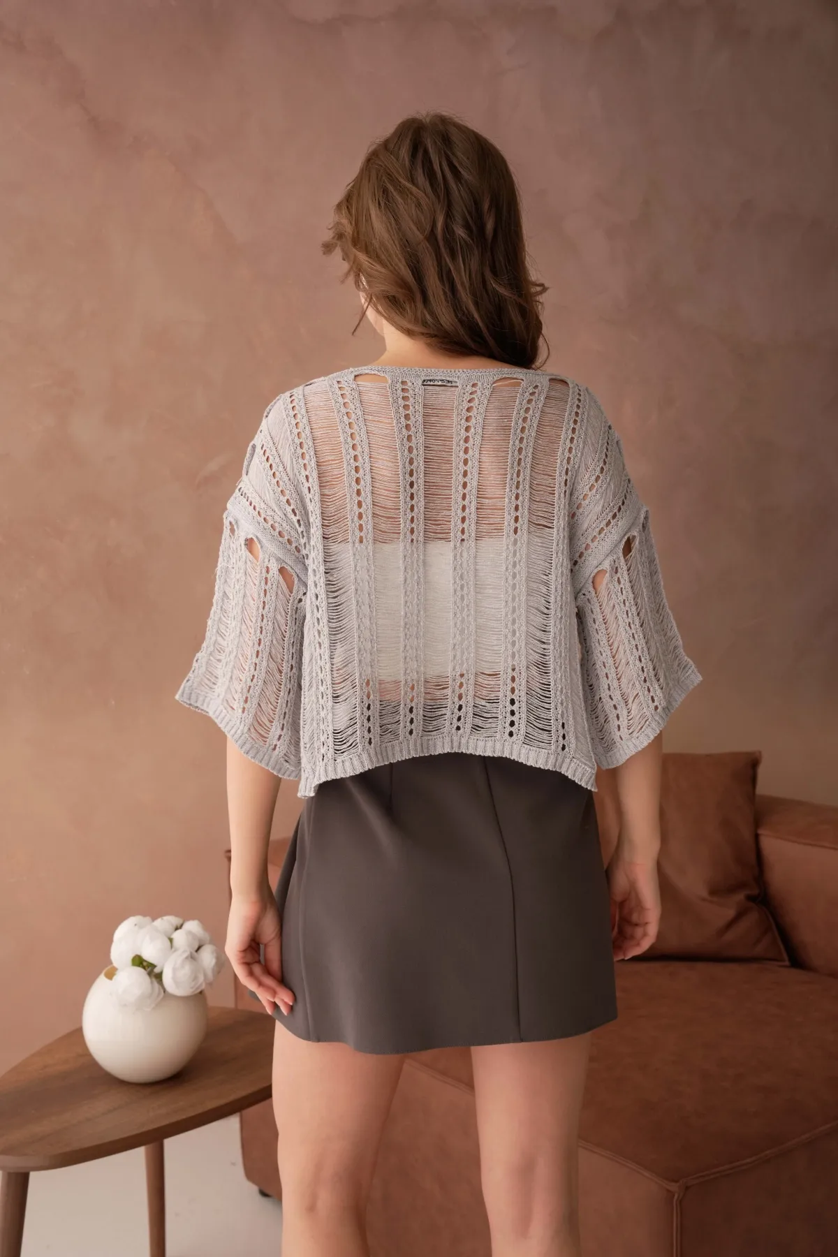 Kadın Geniş yaka Ajurlu Triko Bluz 8287Sw