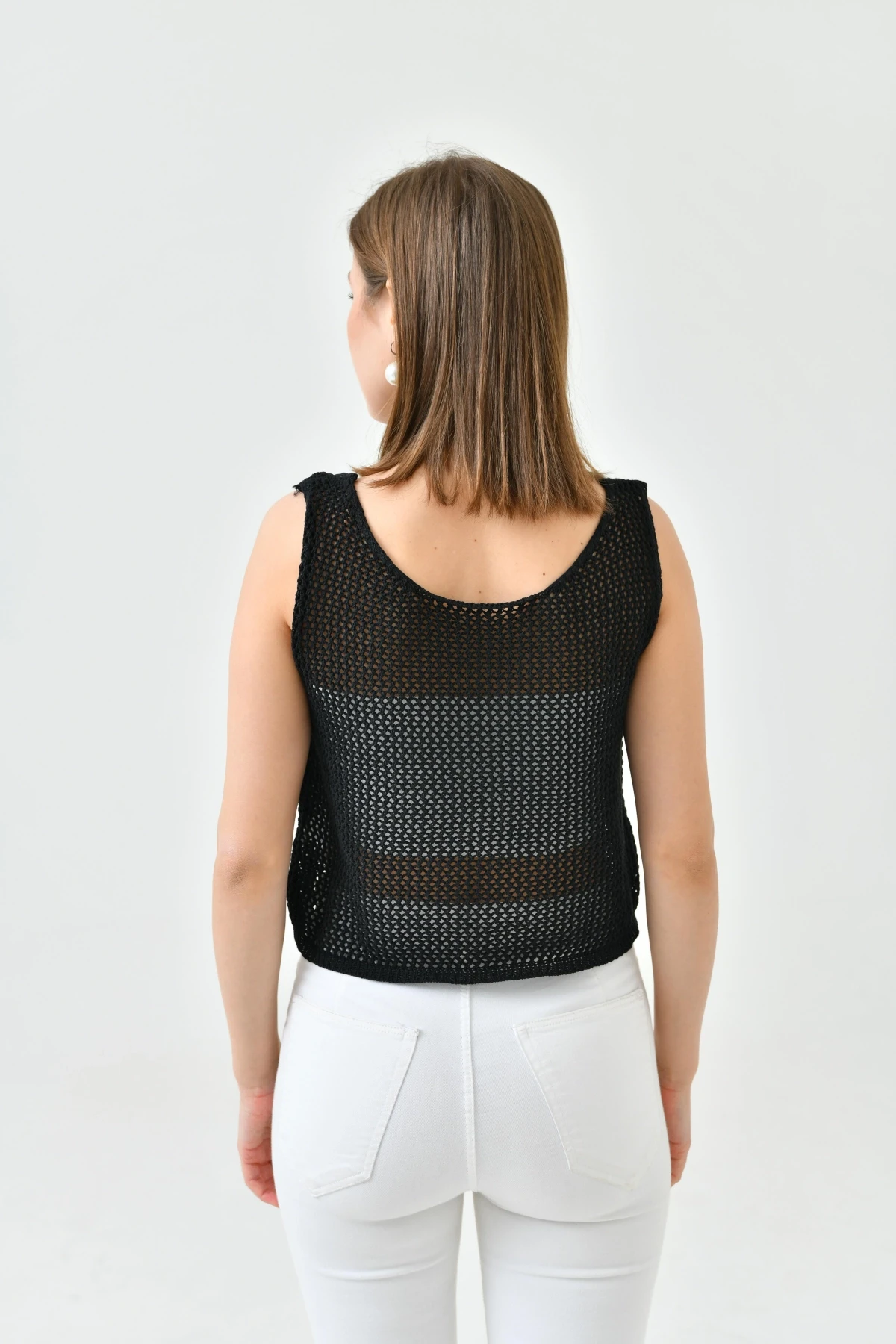 Kadın Asimetrik Yaka Örgü Detay Crop Triko Bluz 8290sw