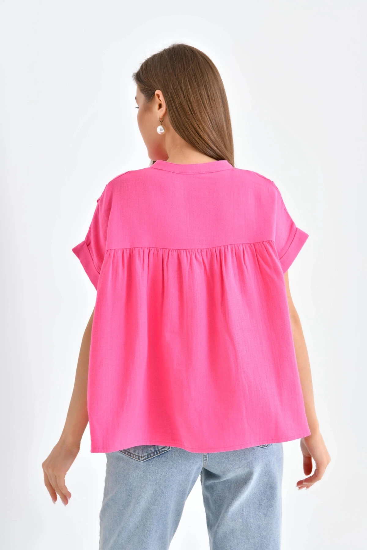 Dantel Detay Kısa Dokuma Bluz