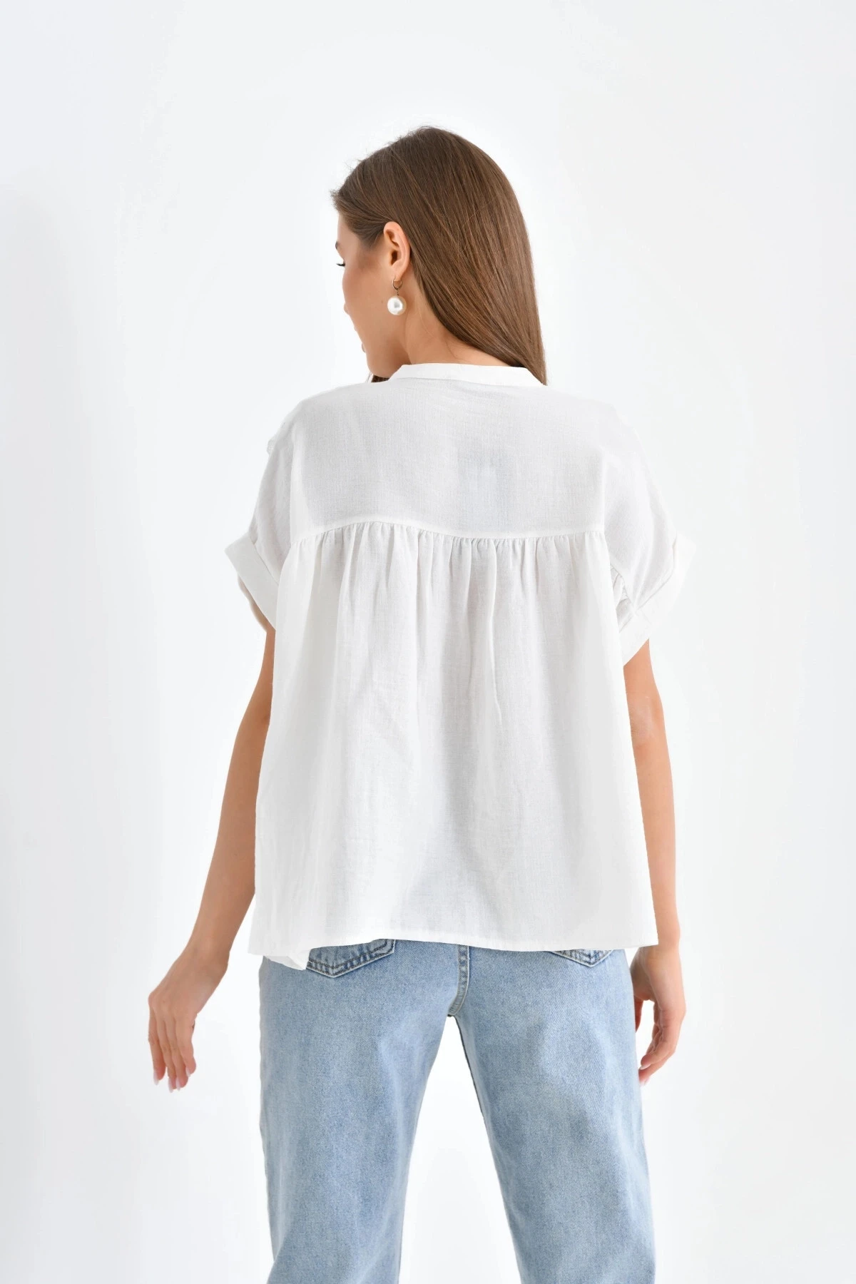 Dantel Detay Kısa Dokuma Bluz