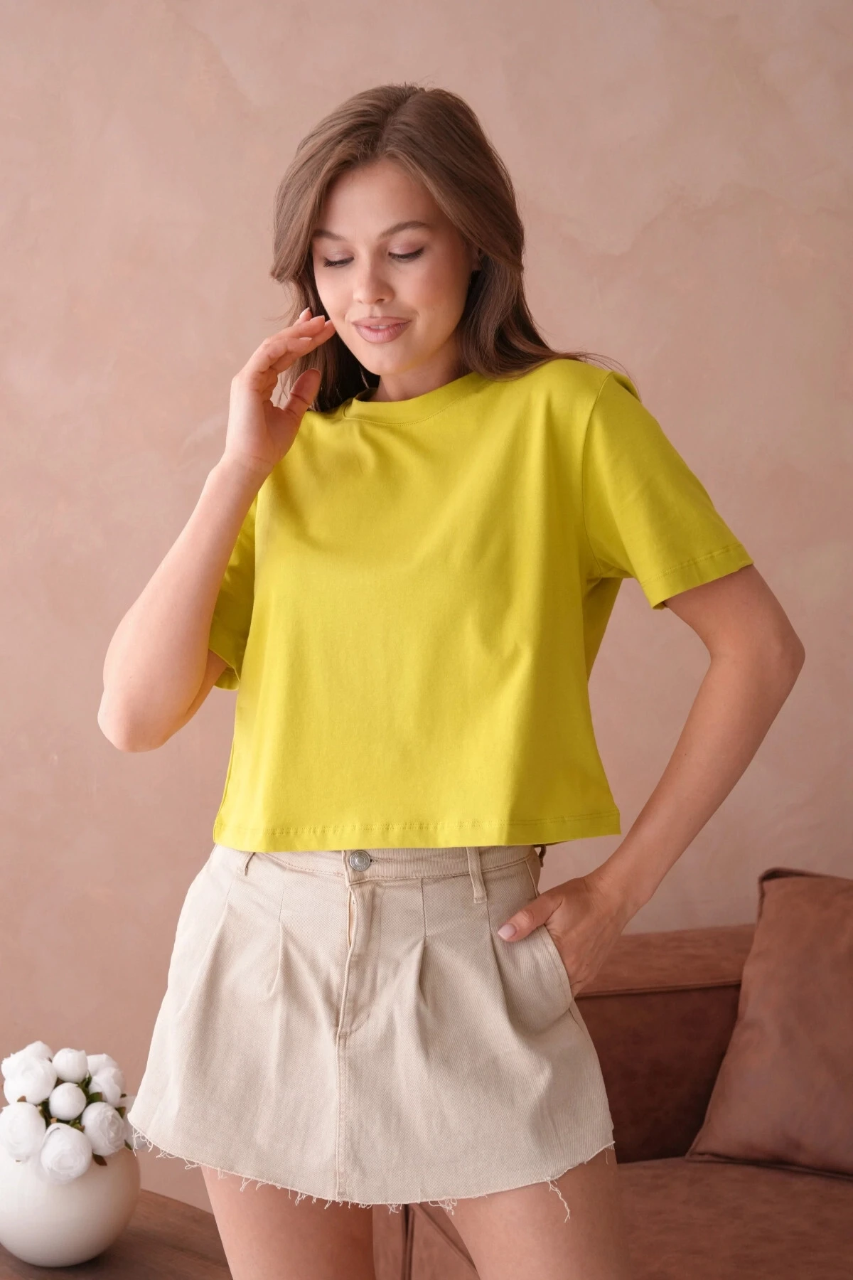 Fıstık Yeşili Kısa Kol Basic T-Shirt