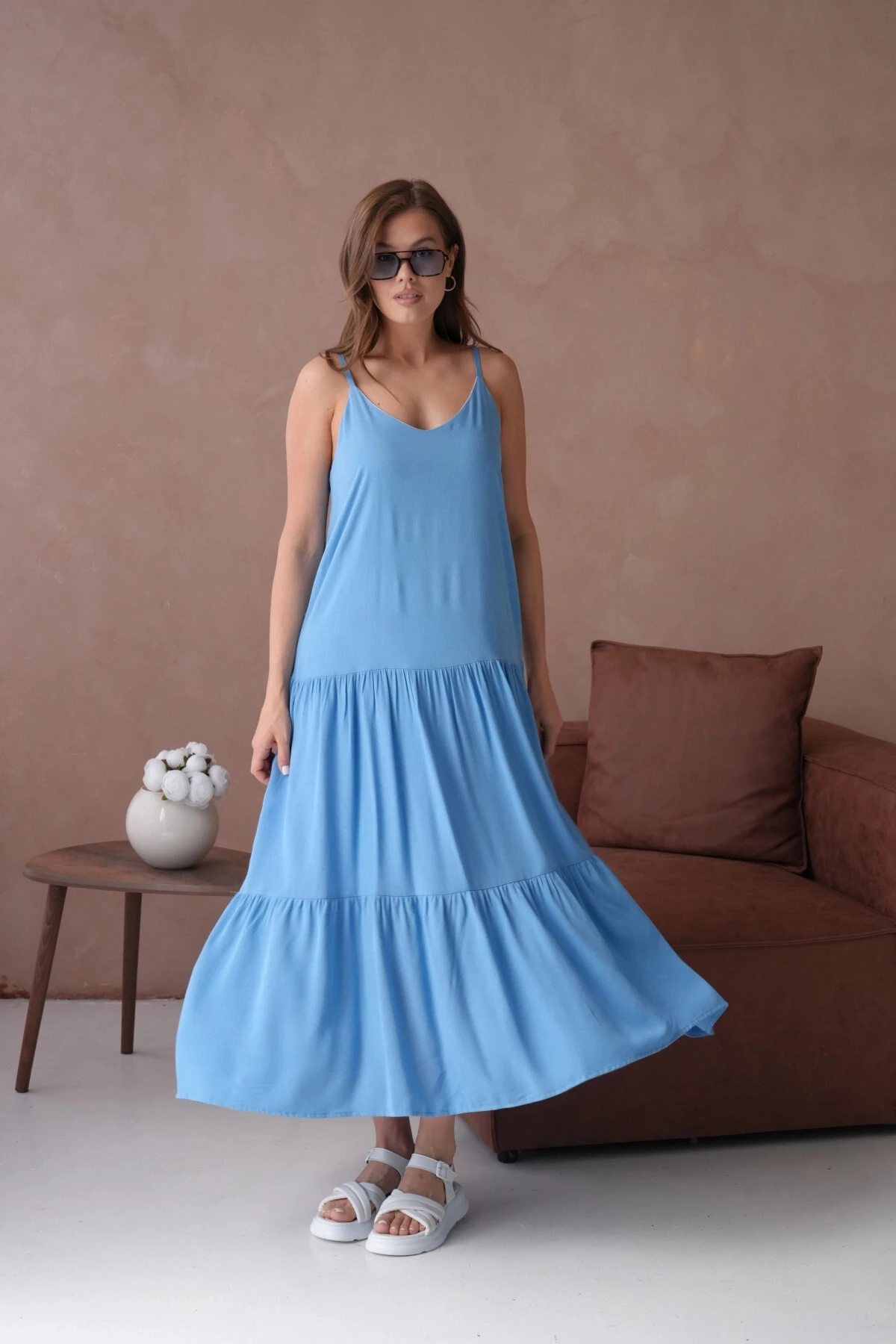 İnce Askılı Uzun Yazlık Elbise