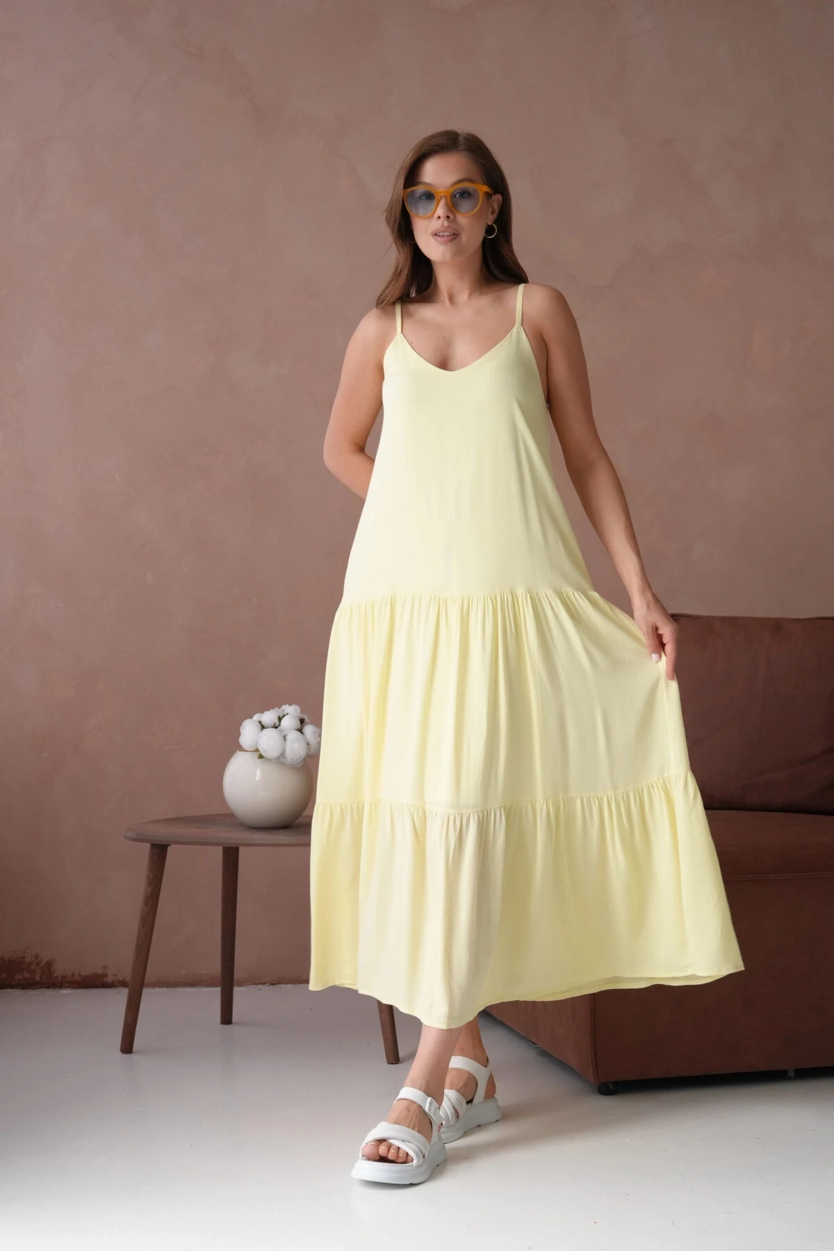 İnce Askılı Uzun Yazlık Elbise