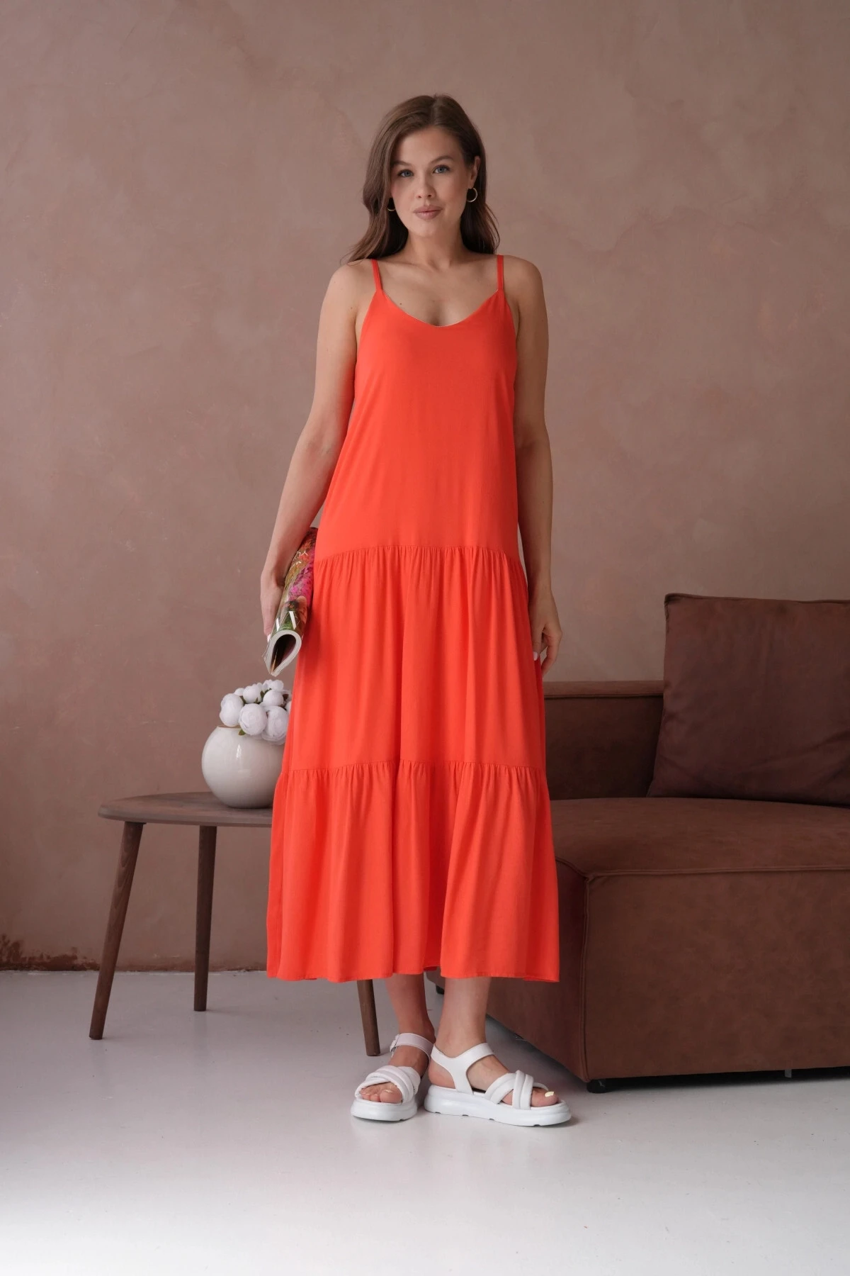 İnce Askılı Uzun Yazlık Elbise