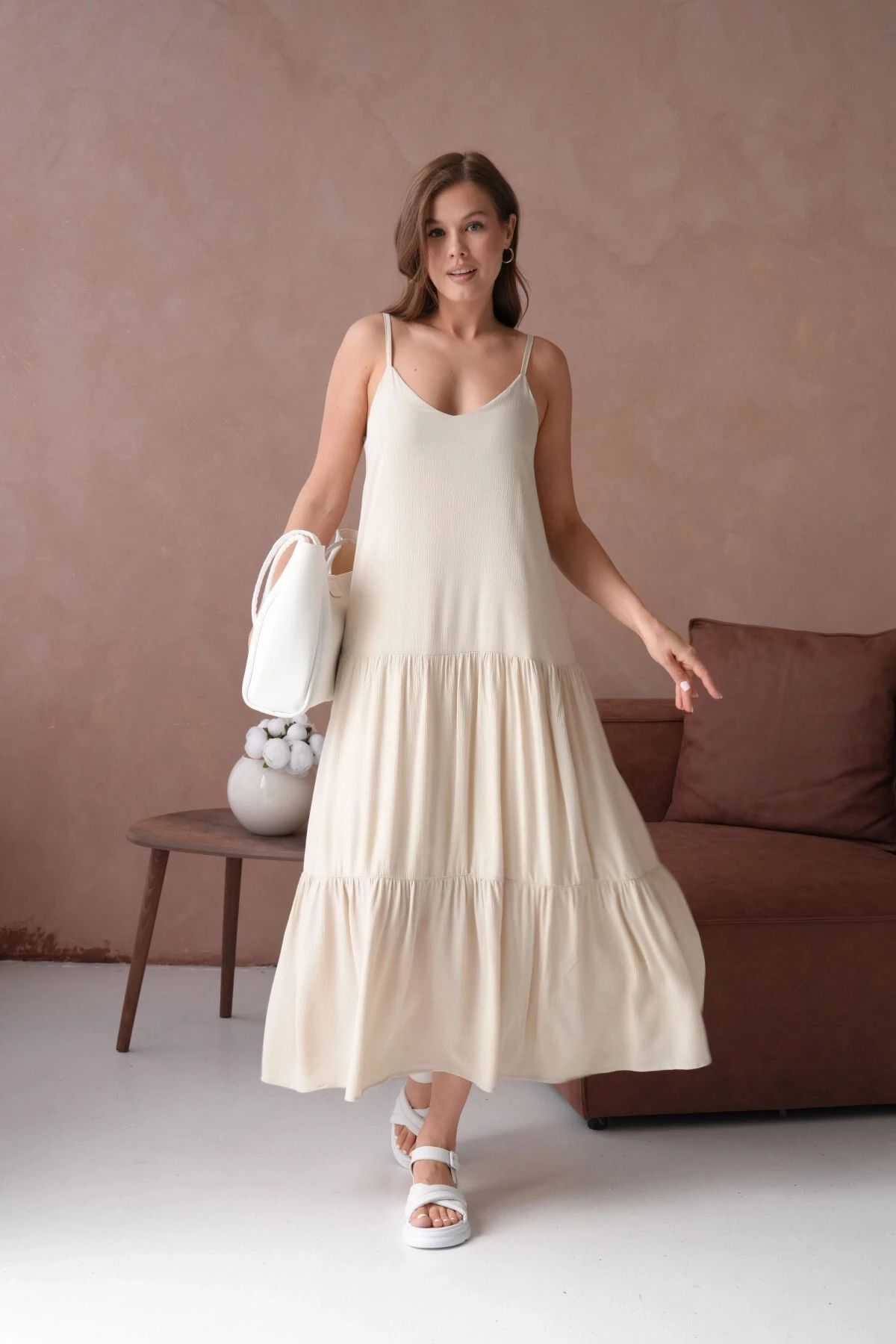 İnce Askılı Uzun Yazlık Elbise