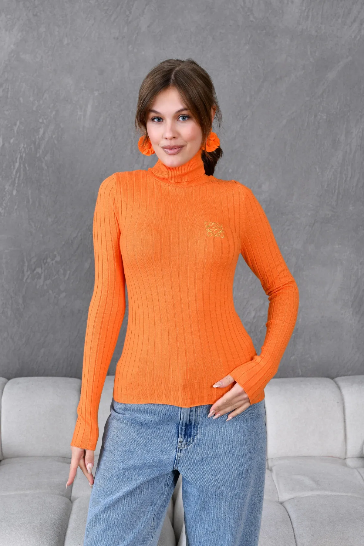 Kadın Balıkçı Yaka Fitilli Premium İplik Triko Kazak