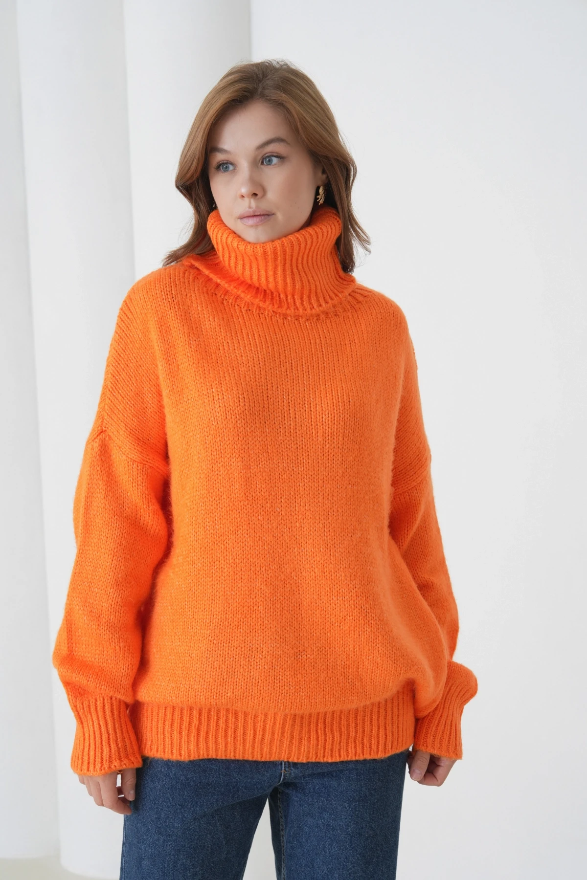 Kadın Balıkçı Yaka Kaşkorse Oversize Triko Tunik 223009