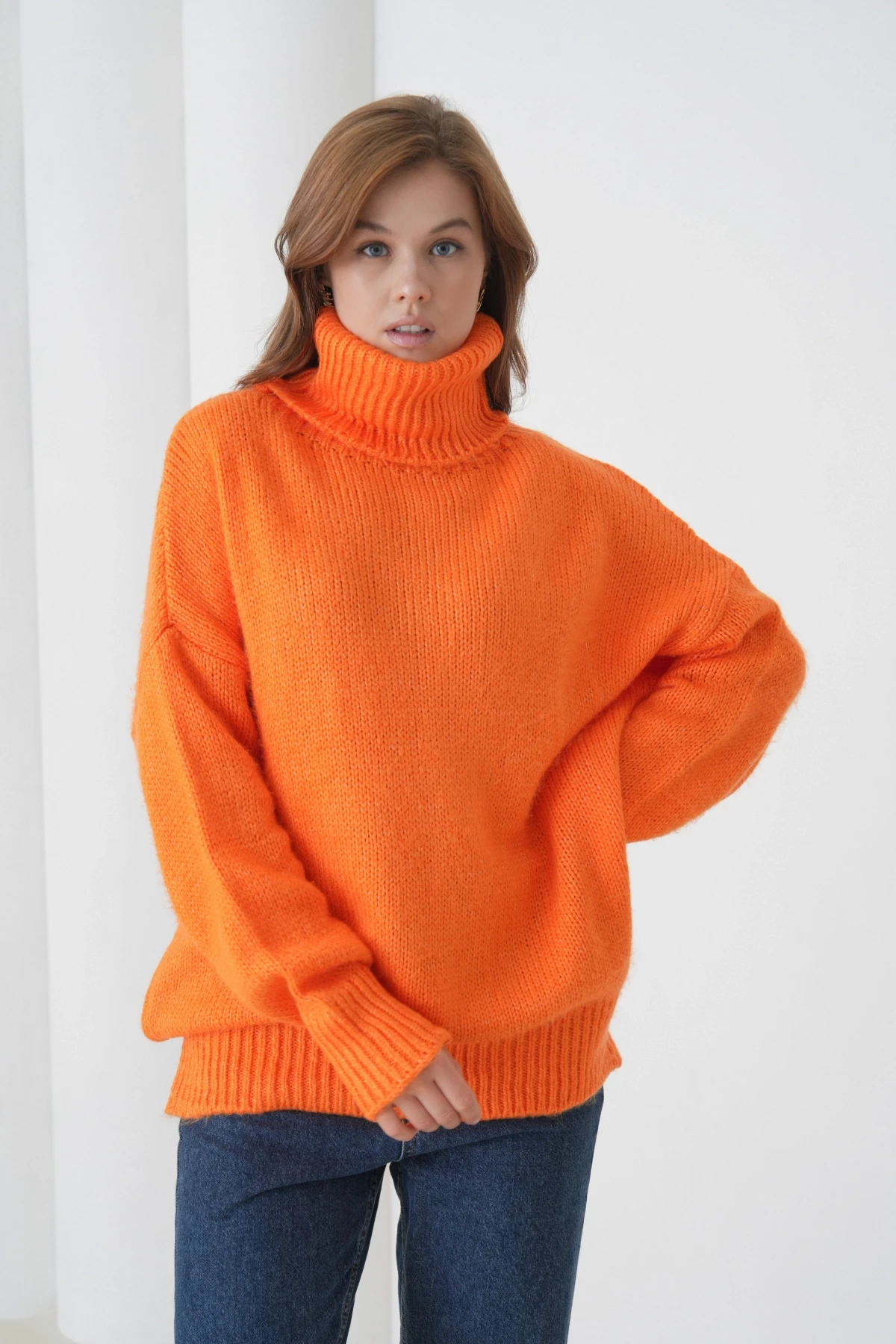 Kadın Balıkçı Yaka Kaşkorse Oversize Triko Tunik 223009