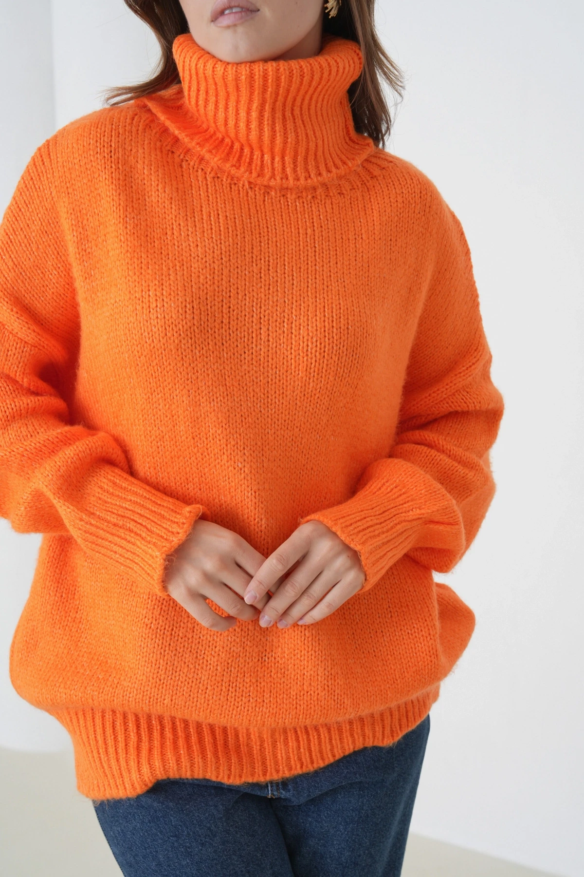 Kadın Balıkçı Yaka Kaşkorse Oversize Triko Tunik 223009