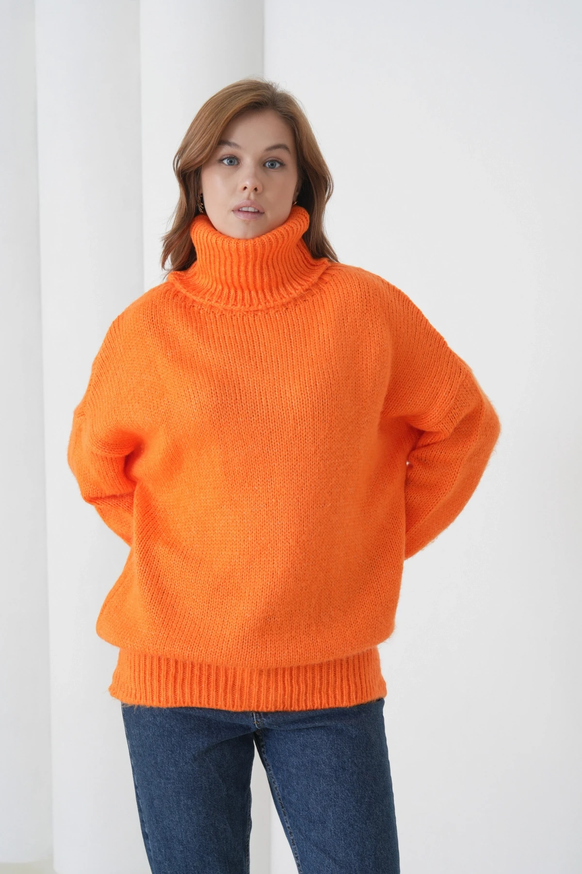 Kadın Balıkçı Yaka Kaşkorse Oversize Triko Tunik 223009