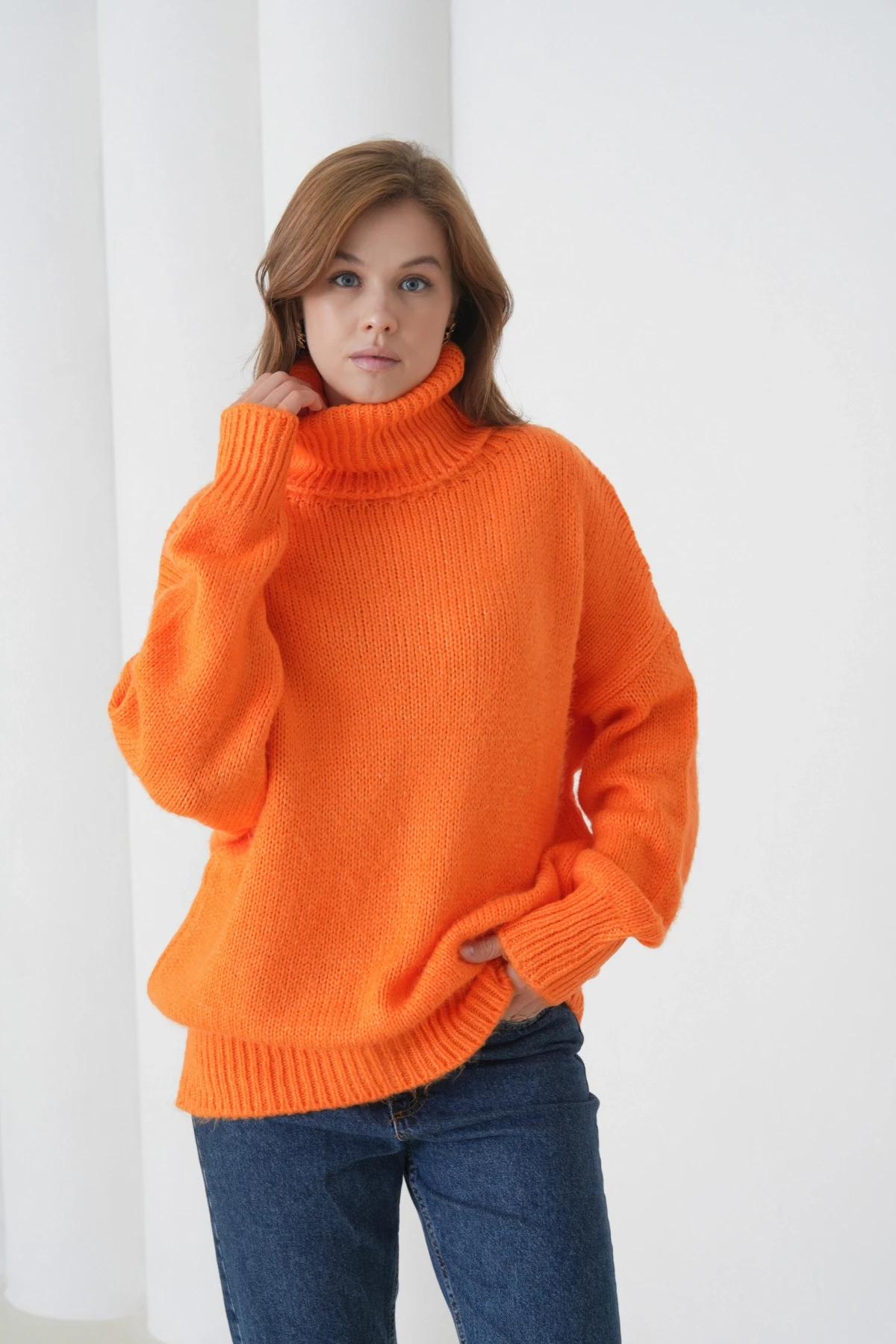 Kadın Balıkçı Yaka Kaşkorse Oversize Triko Tunik 223009