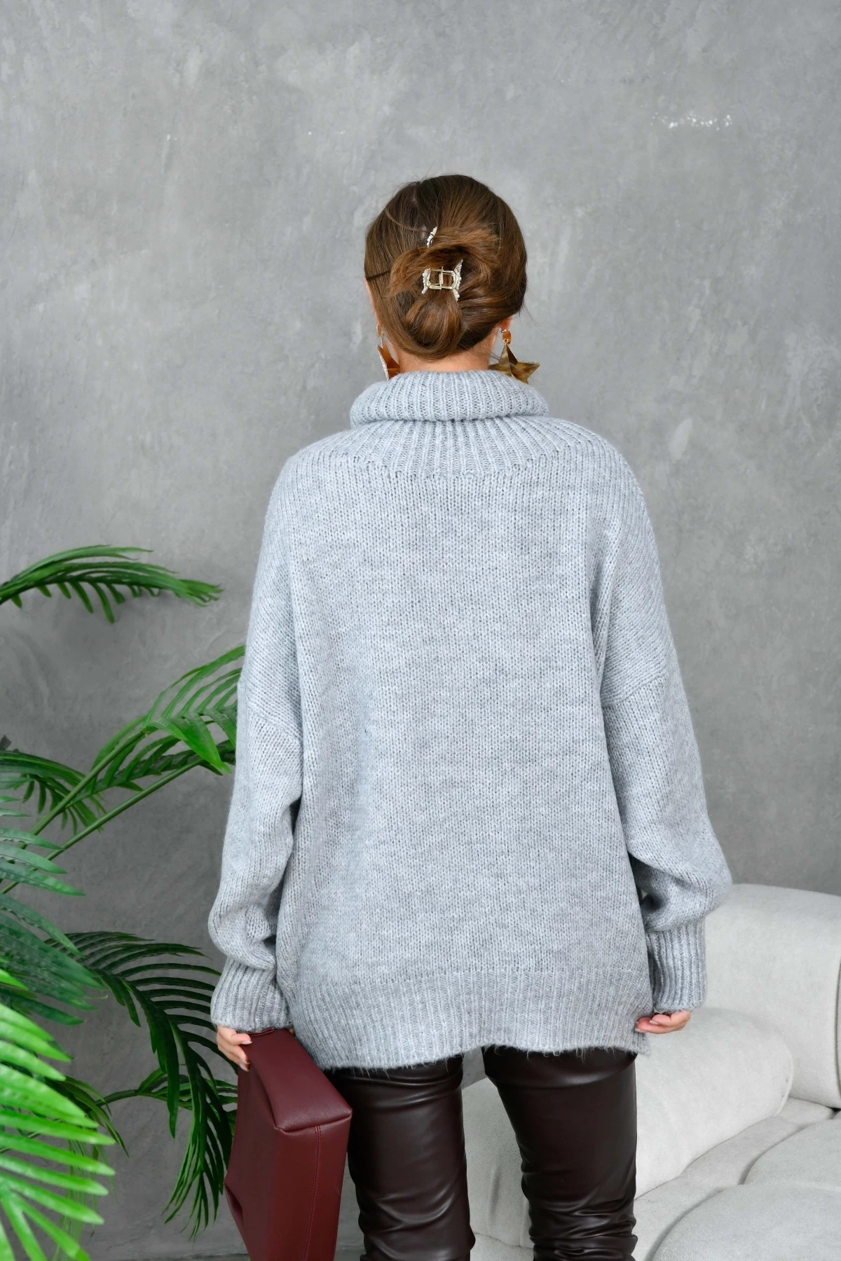 Kadın Balıkçı Yaka Kaşkorse Oversize Triko Tunik 223009