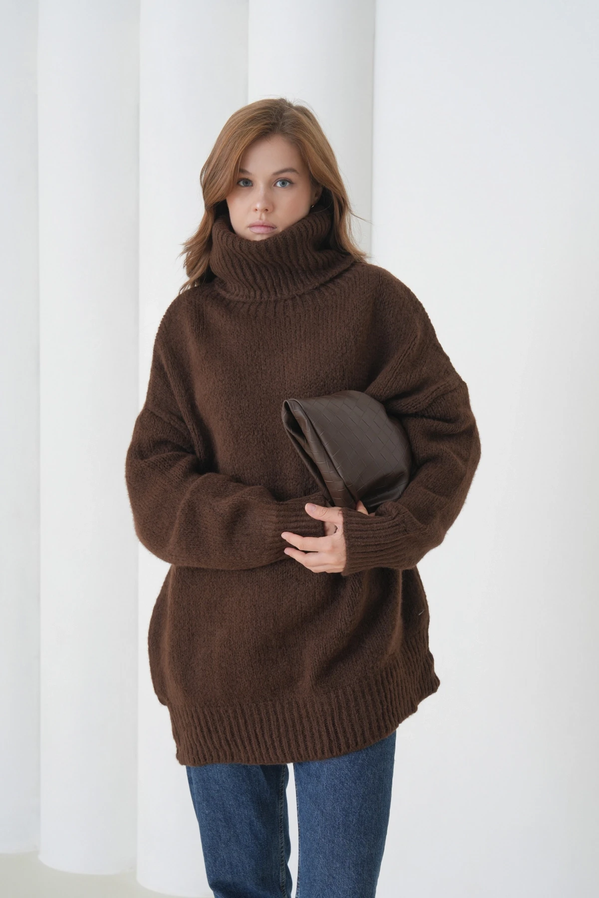 Kadın Balıkçı Yaka Kaşkorse Oversize Triko Tunik 223009