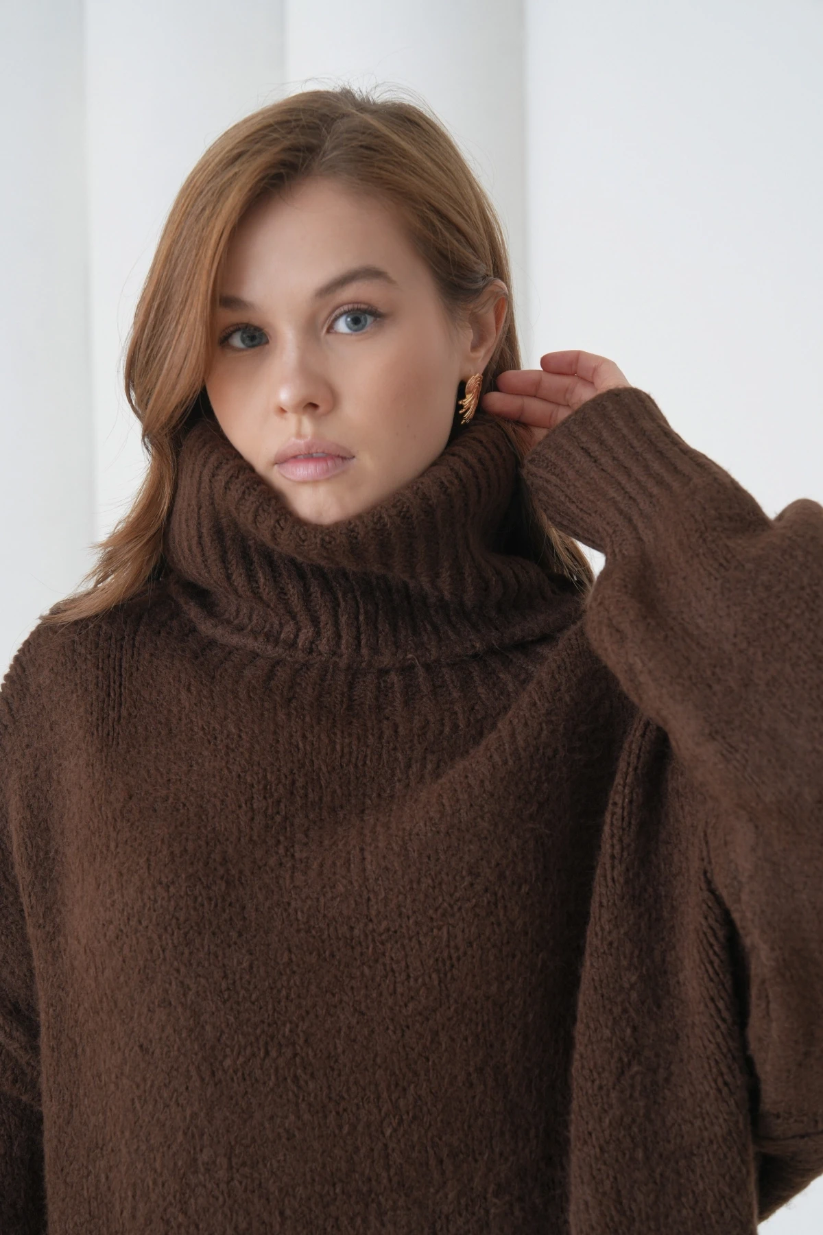 Kadın Balıkçı Yaka Kaşkorse Oversize Triko Tunik 223009