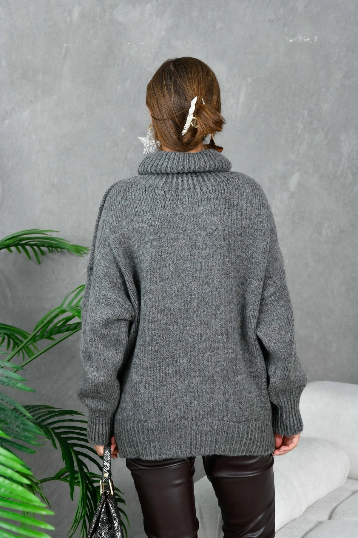 Kadın Balıkçı Yaka Kaşkorse Oversize Triko Tunik 223009