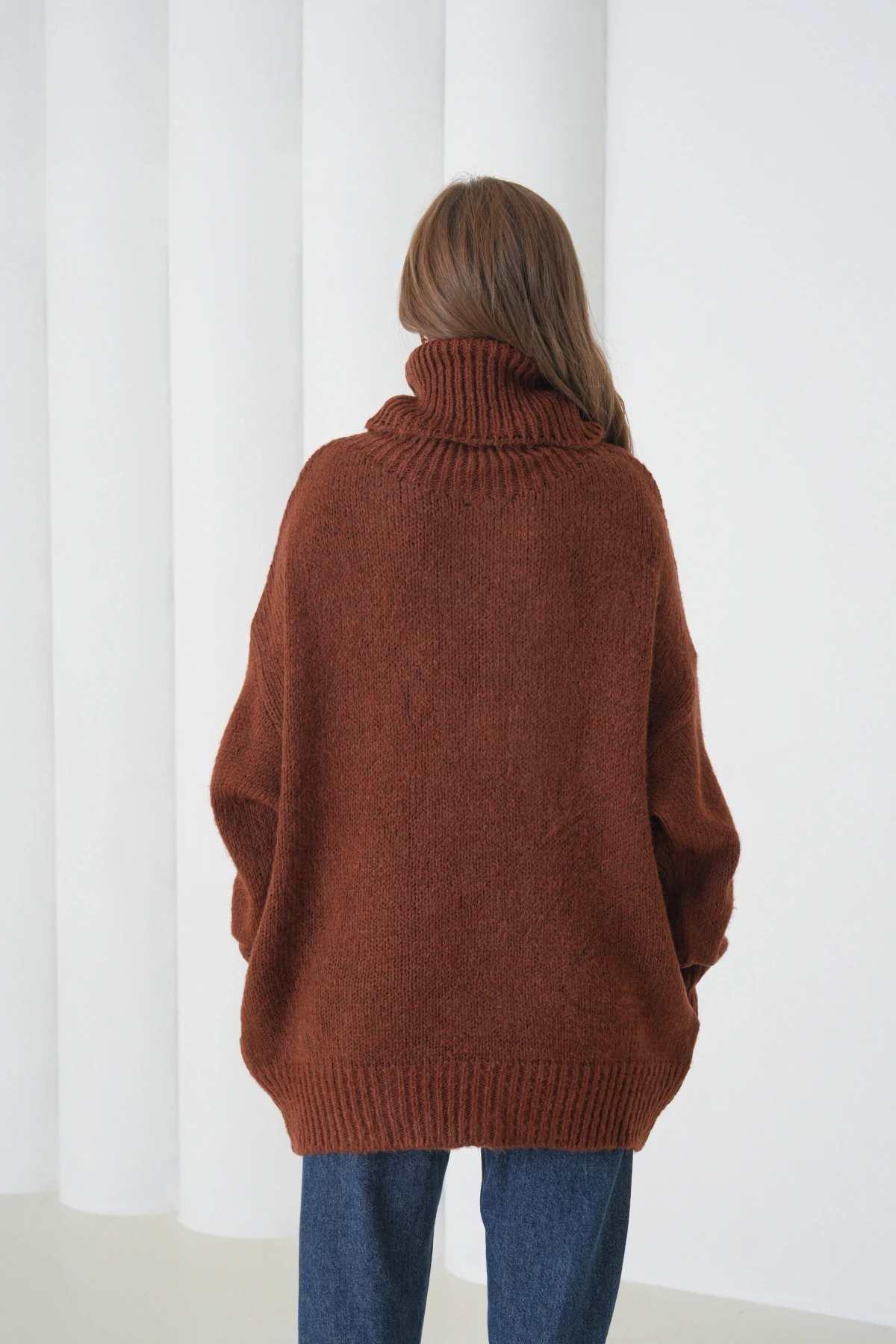 Kadın Balıkçı Yaka Kaşkorse Oversize Triko Tunik 223009