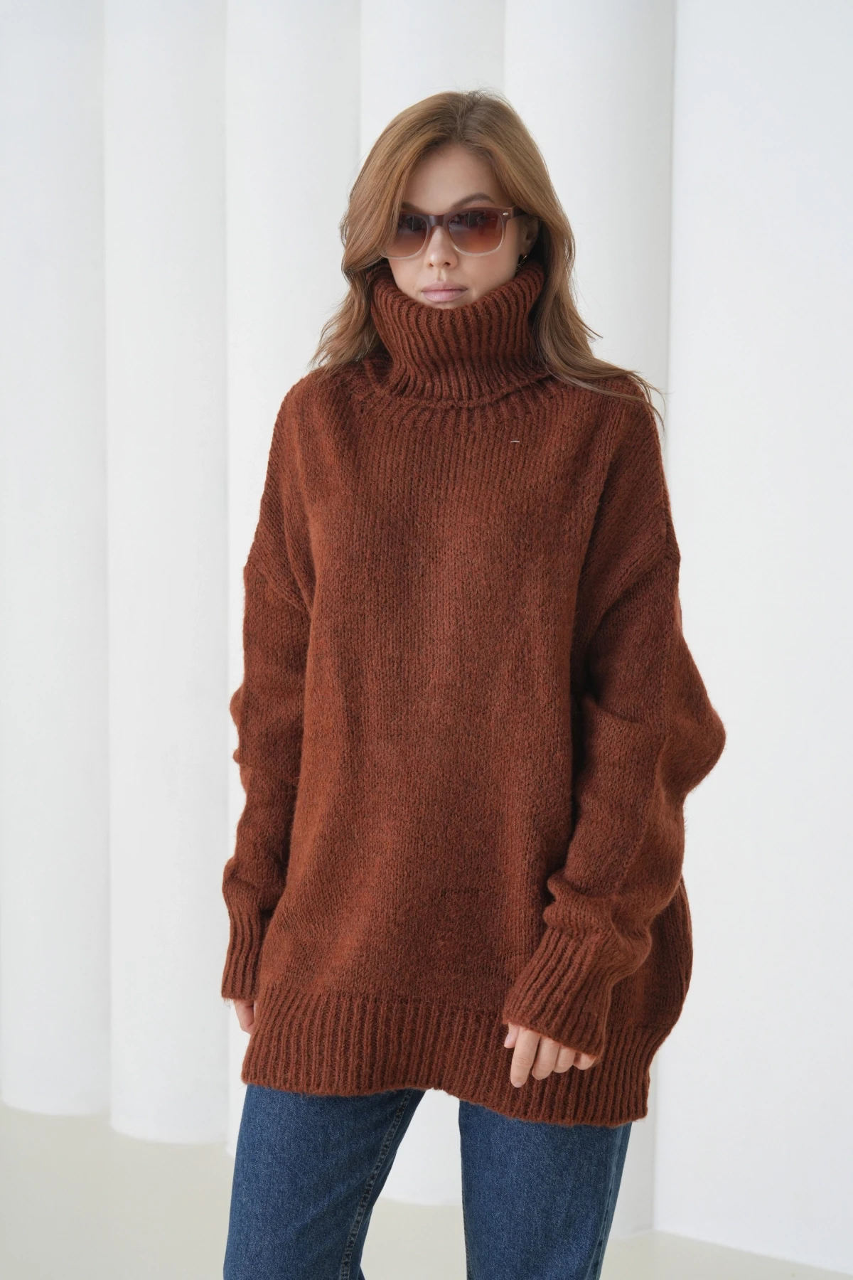 Kadın Balıkçı Yaka Kaşkorse Oversize Triko Tunik 223009