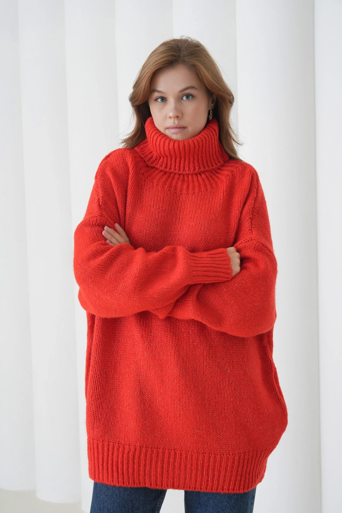 Kadın Balıkçı Yaka Kaşkorse Oversize Triko Tunik 223009