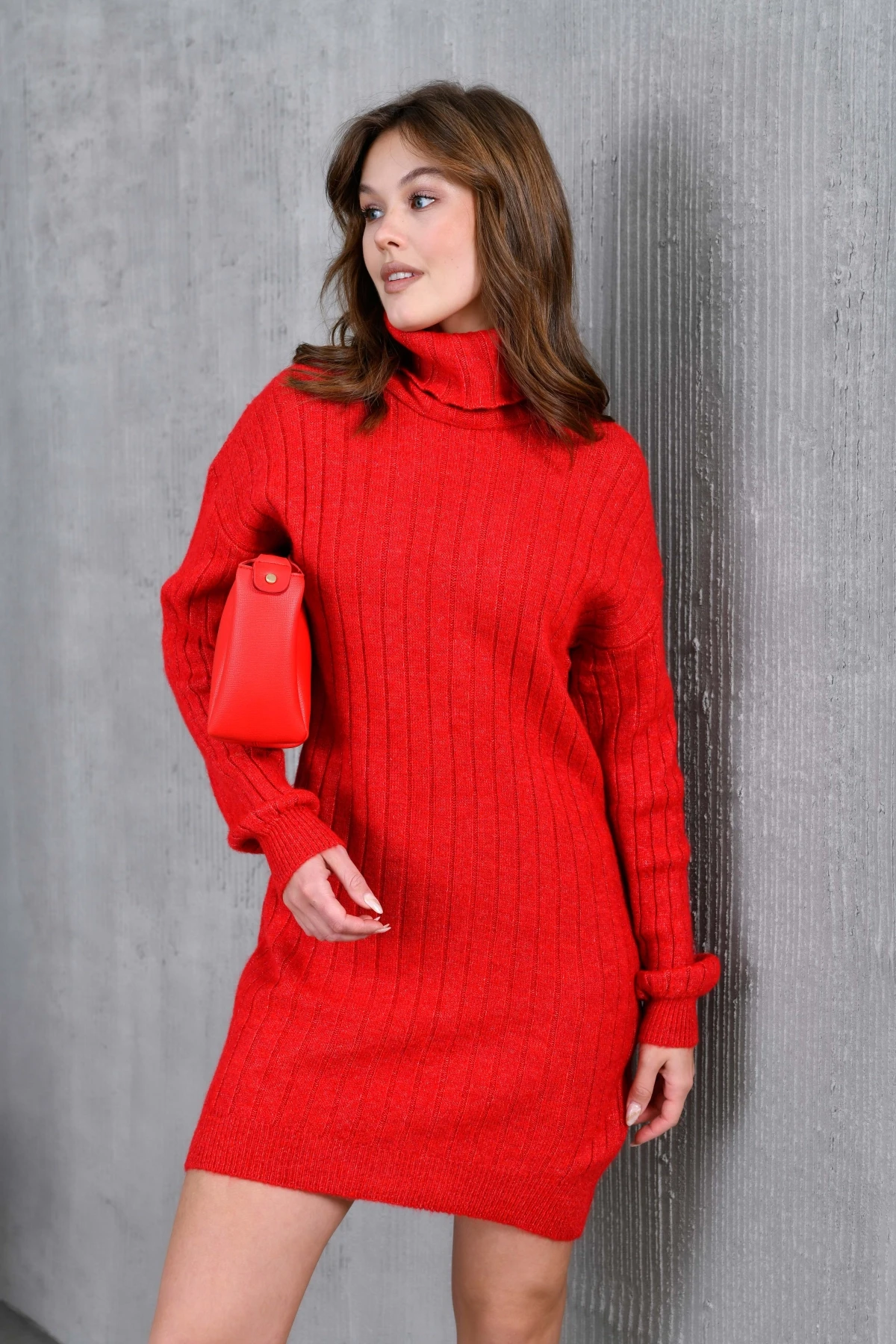 Kadın Balıkçı Yaka Kaşkorse Triko Tunik 7519Sw