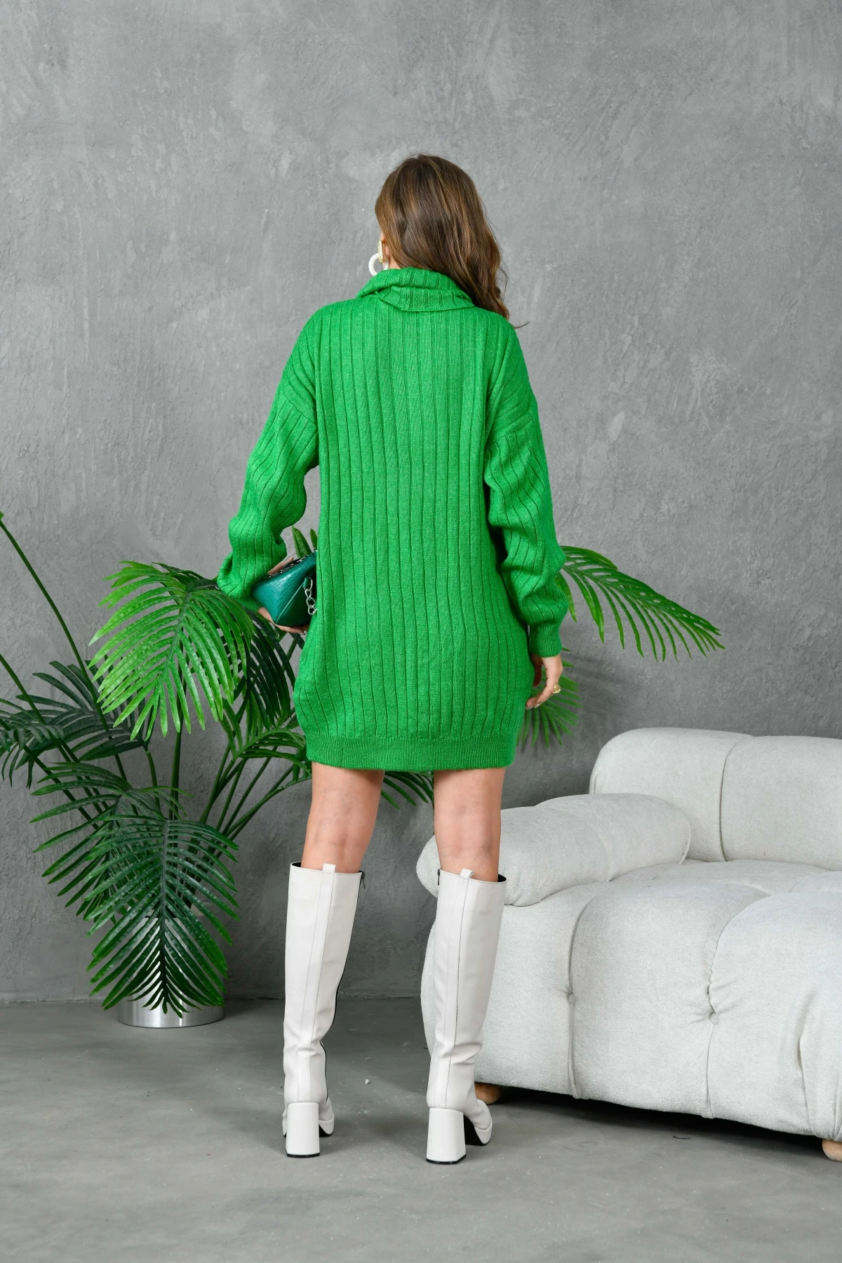 Kadın Balıkçı Yaka Kaşkorse Triko Tunik 7519Sw